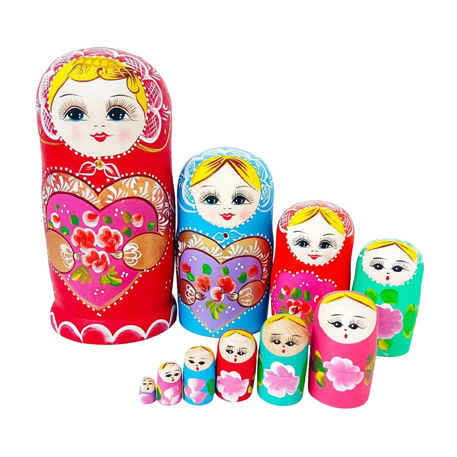 CALANDIS™ 10Pcs Wooden Russian Nesting Dolls Decoration Stacking Doll Set for Children 4