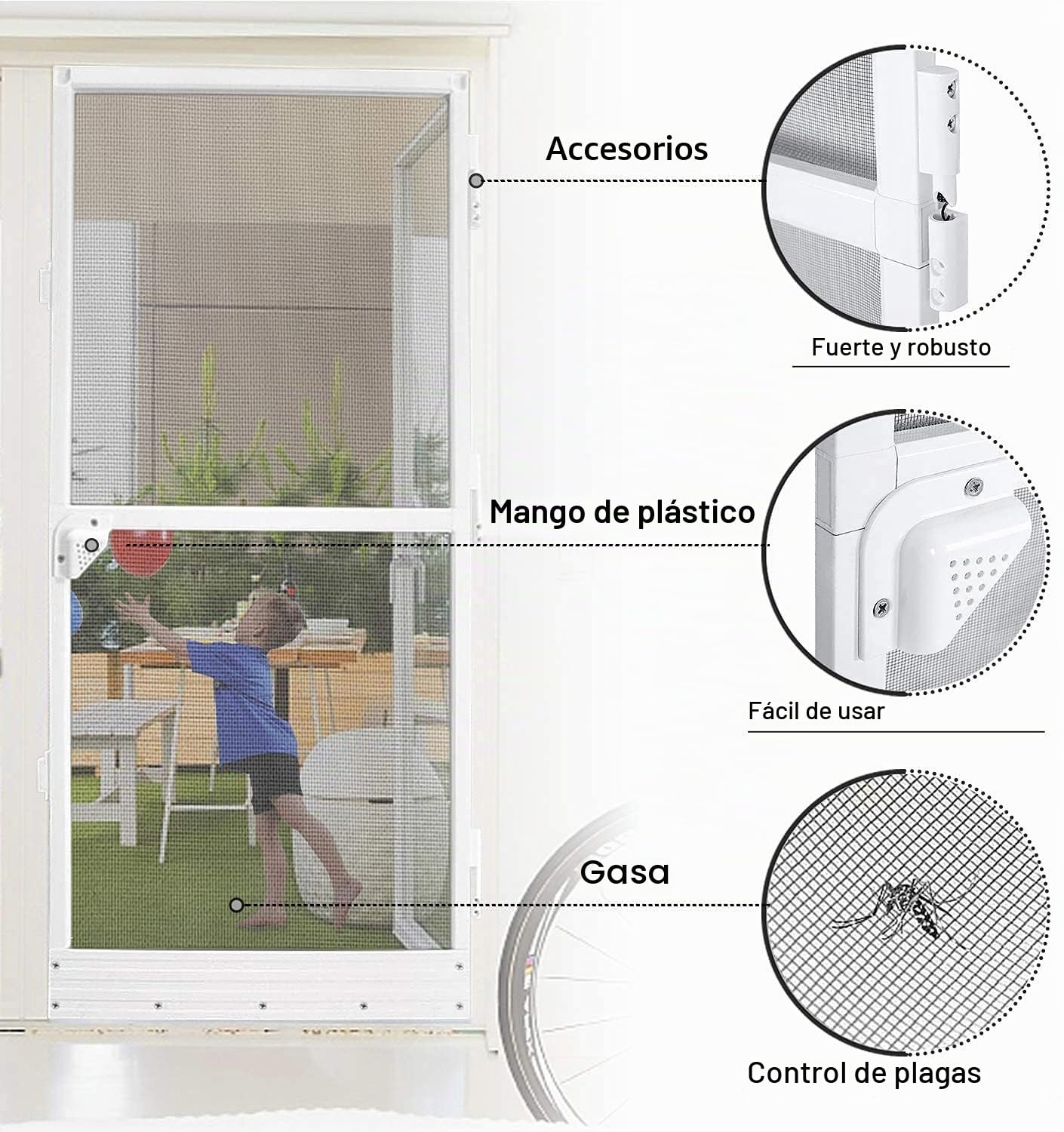 NAIZY Mosquitera para puerta de aluminio, para puerta hasta máx. 120 x 240 cm, color blanco
