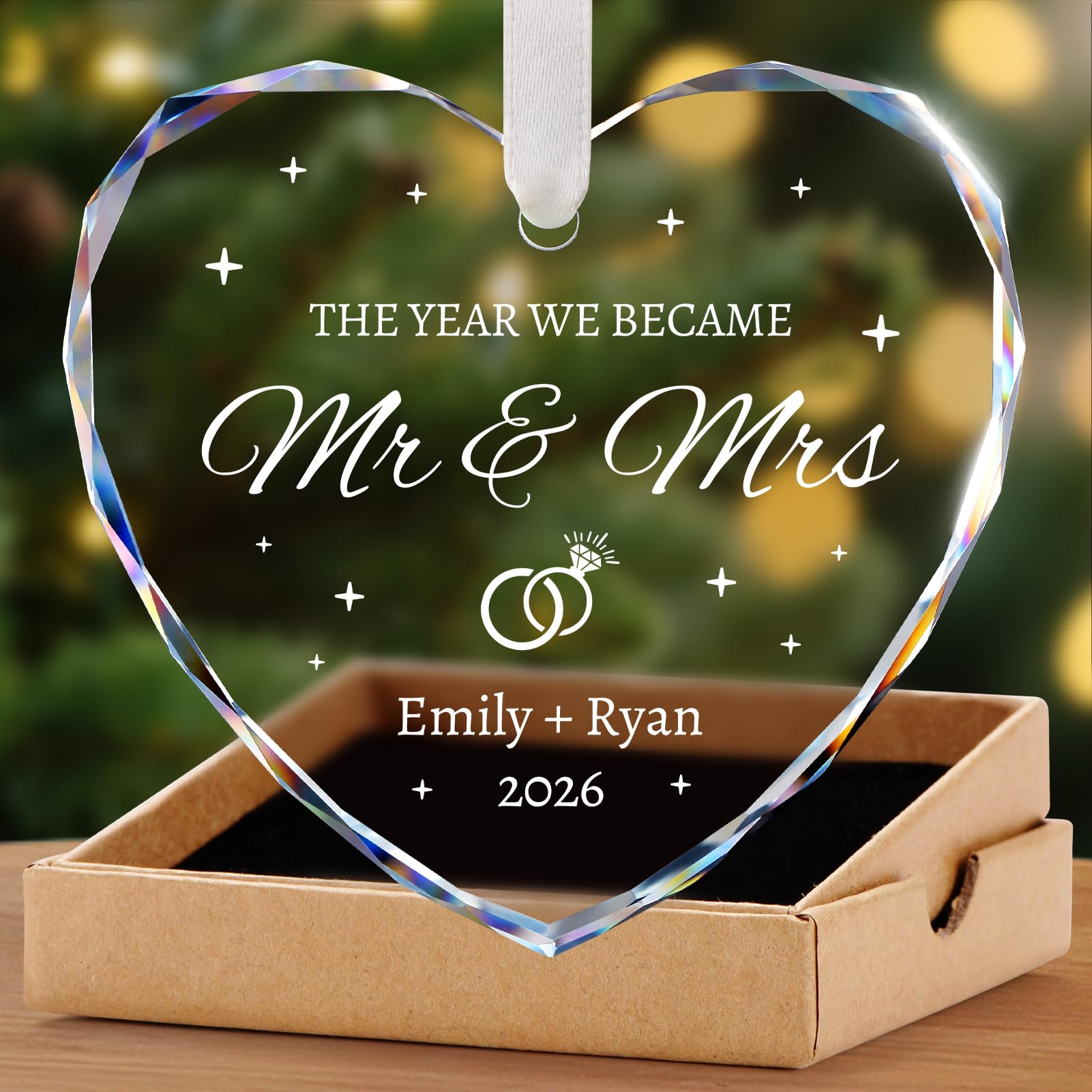Wedding Gifts for Couples 2025 - Mr and Mrs Bauble 2025 - Bridal Shower Gifts, Just Married Gift for Bride, Newlywed, Future Mr & Mrs, Her - Crystal Glass Christmas Ornaments โ image 1