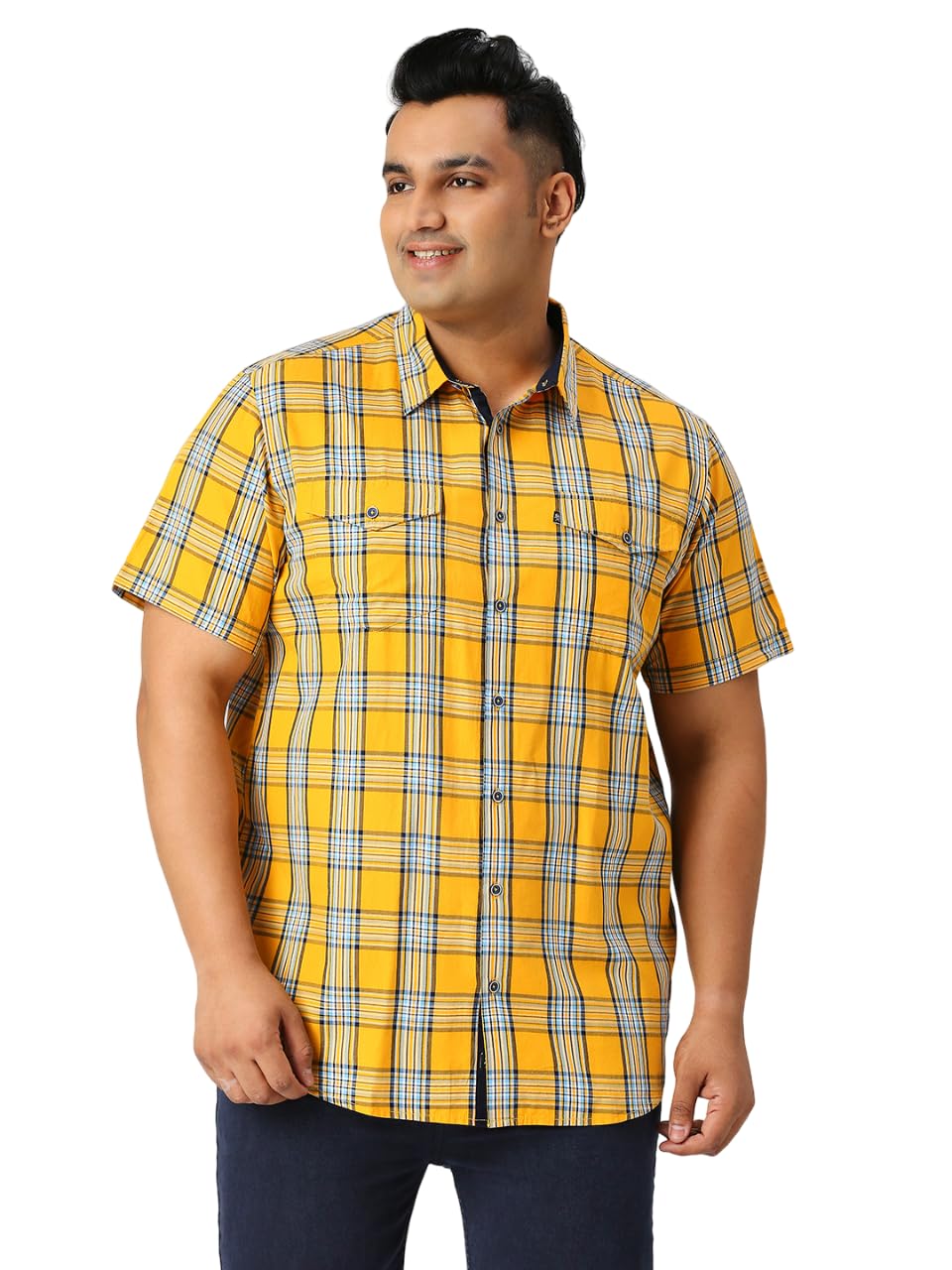 thomas scott Men's | Checks | Half Sleeve | Regular Fit | 100% Cotton | Double Pocket | Spread Collar | Casual Shirt (Plus Size)-picture-33