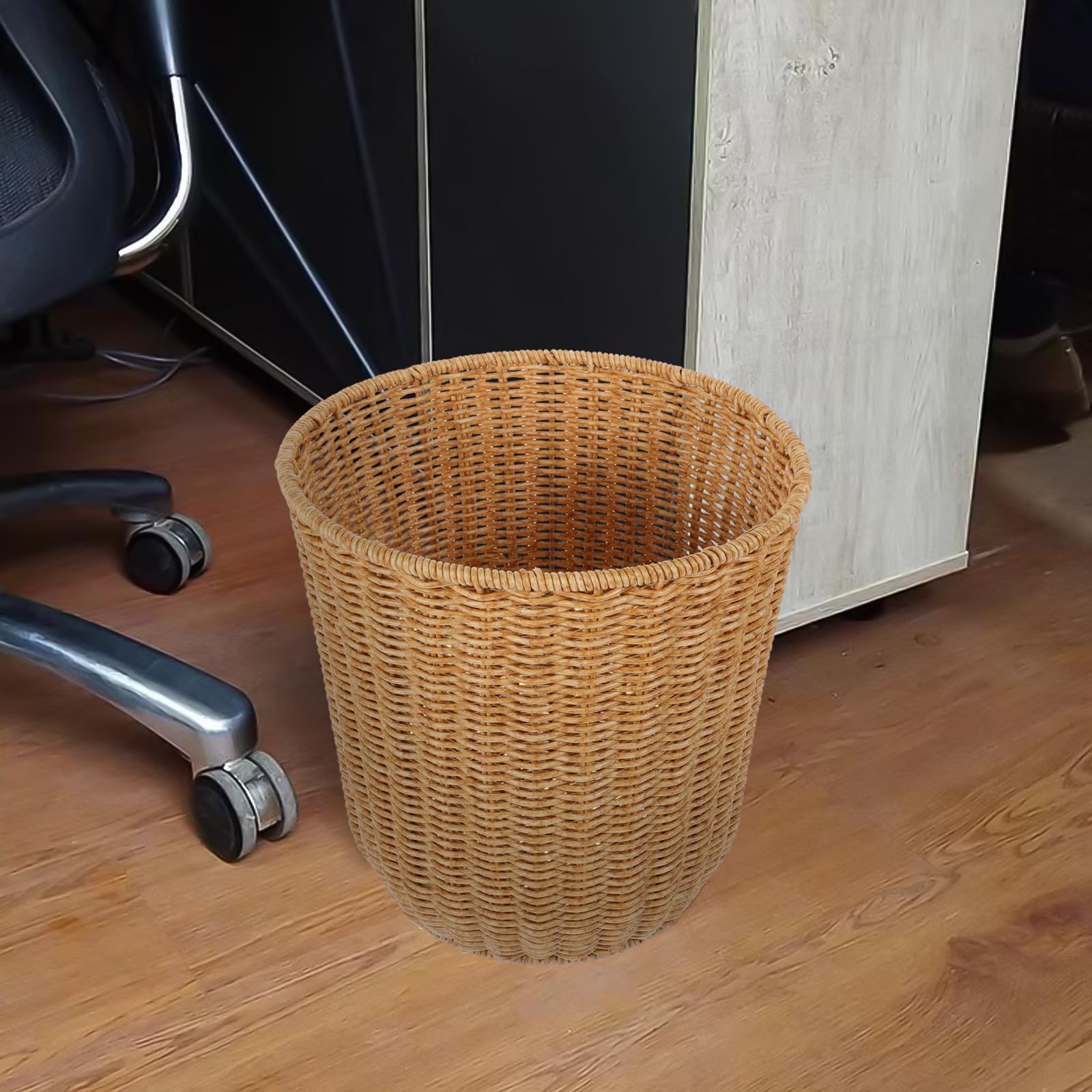 SHINEOFI Cestino per Rifiuti Intrecciato in Finto Rattan Medio Cestino Portaoggetti Versatile in Ferro e PP Contenitore Multiuso Decorativo per Soggiorno e Cucina