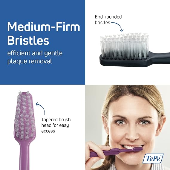 TePe Select Medium Toothbrush, Adult Medium-Bristle Toothbrush with Tapered Head and Angled Neck, Pack of 1