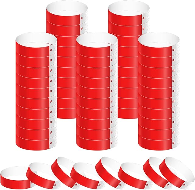 500 Pcs Paper Wristbands for Events, Waterproof Neon Wristbands Wrist Party Bands Entrance Wristbands Paper Bracelets for Events Music Festival Concert Contest (Red)