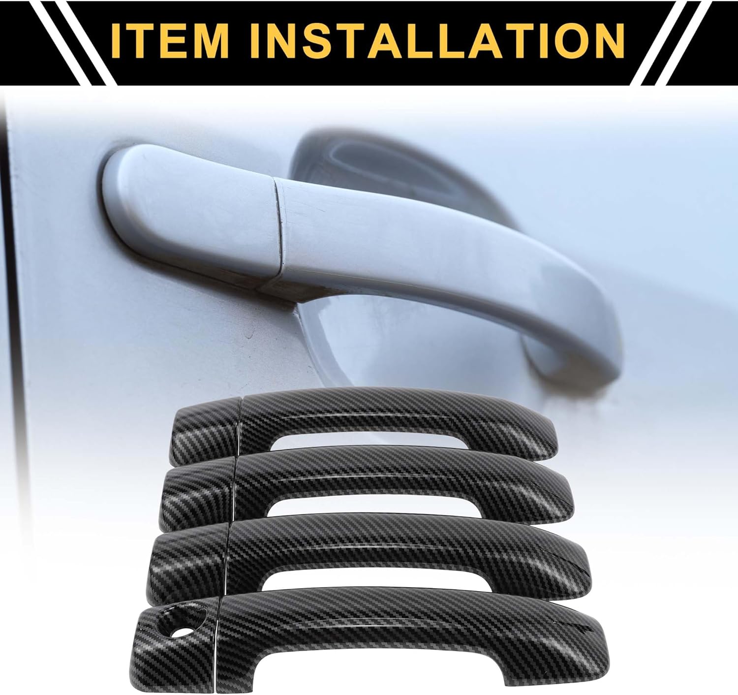 4pcs Exterior Door Handle Cover Car Door Handle Protector for Toyota Tundra 2007-2020, ABS Carbon Fiber Pattern Black