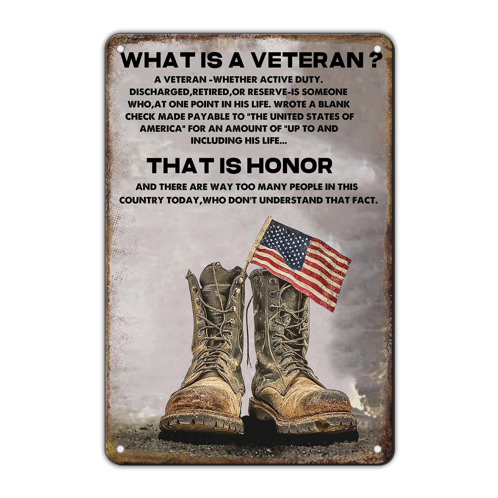 KIYOYO What Is A Veteran Vintage Tin Signs Army Veteran Wall Decor Army Poster Military Decor Metal Sign Military Wall Art for Club Bar Man Cave 12x8
