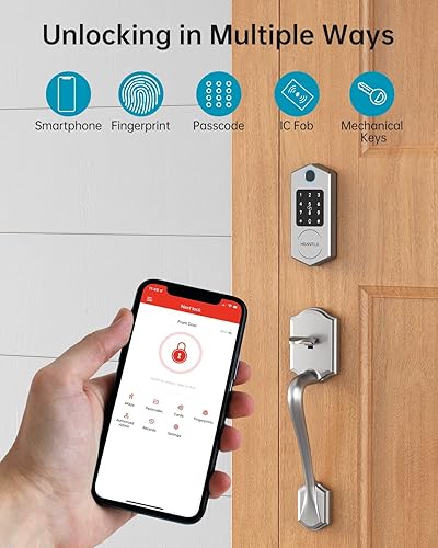 Miniatura 3 de Cerradura de puerta de entrada sin llave, cerrojos inteligentes de huellas dactilares con teclado de pantalla táctil para puerta delantera, cerrojo