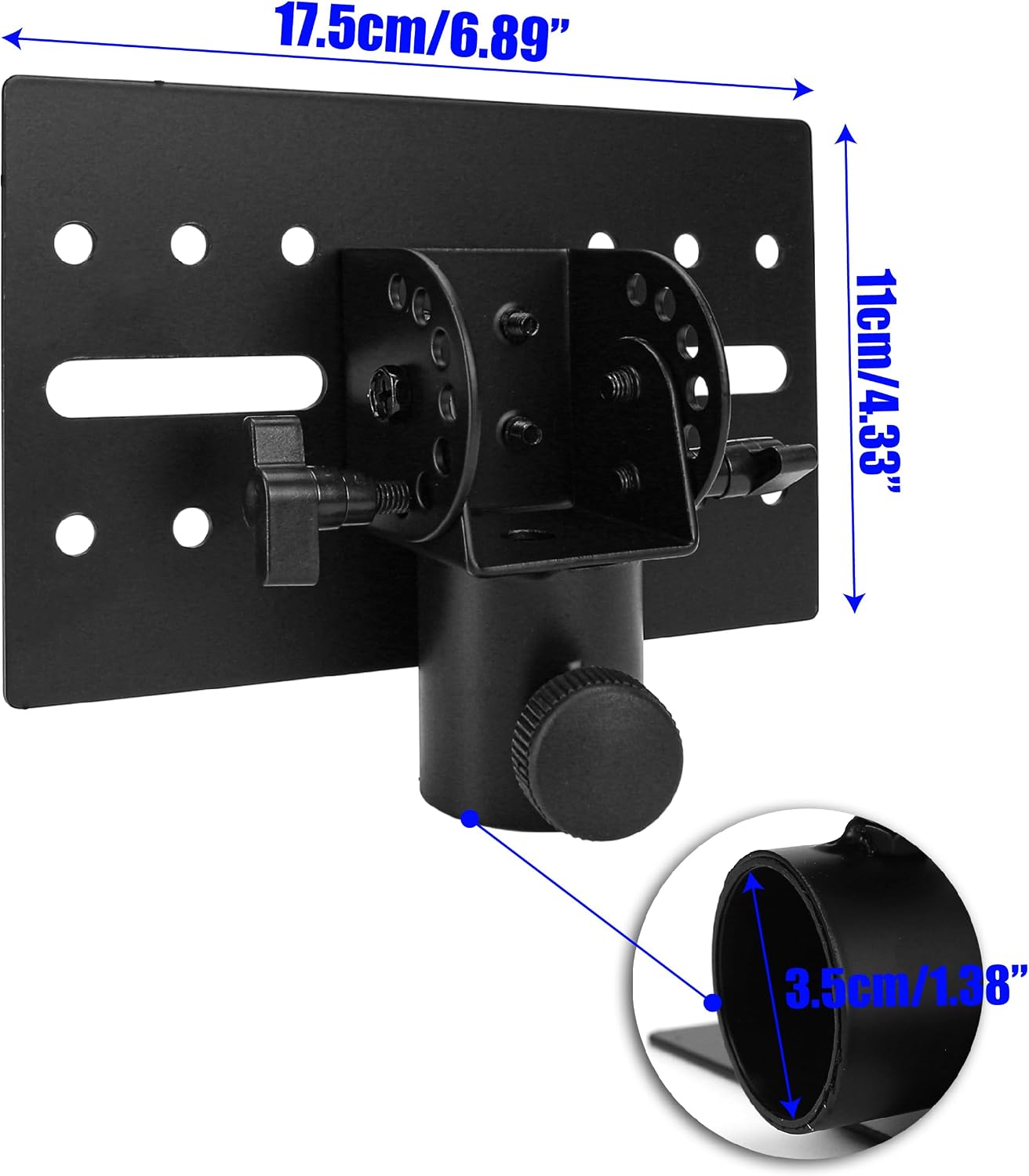 Rotatable 35mm Speaker Stand Adapter, Adjustable Metal Mount Bracket Tripod Pole DJ Top Cap, Heavy-Duty D-G Speaker Stand Adapter Universal, Suitable for Stage and Event Setup, Black, 500712210