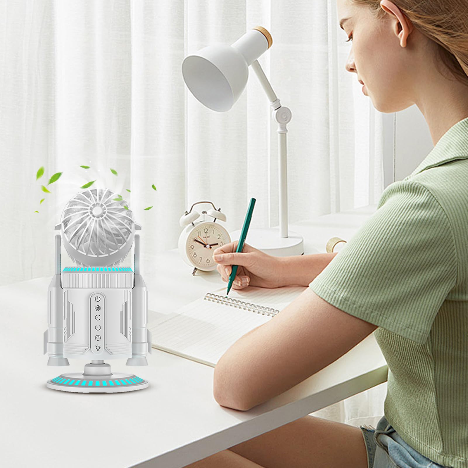 Ventilatore da Tavolo Raffreddatore Personale a Forma di con Luce | Ventilatore Ricaricabile con Nebulizzatore per Casa Cucina Cameretta Dormitorio Esterno Spiaggia