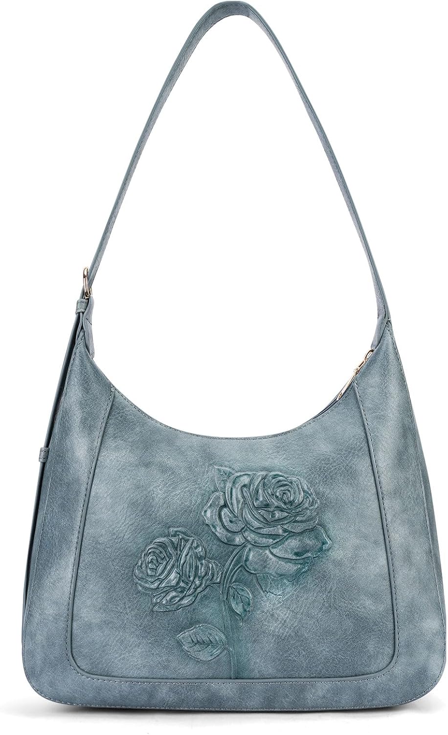 Shoulder Bag for Women, Vegan Leather Hobo Purse Trendy Small Handbag Top Handle Embossed Underarm Purse Daily Use (Blue) | Adjustable strap, Smooth zipper, Crescent Bag, Retro Mini Clutch, Gifts for Women