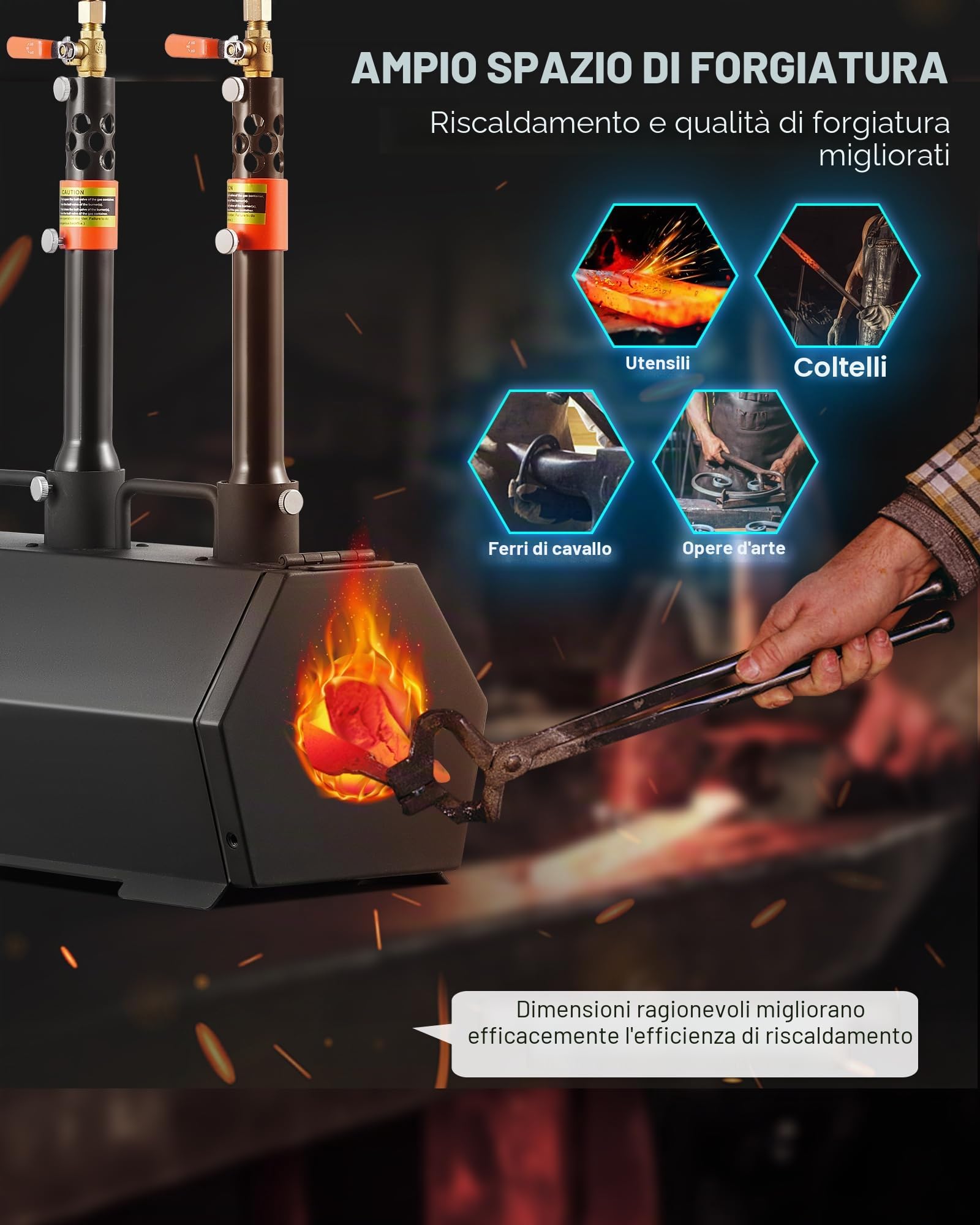 VEVOR Forgia Portatile a Propano con 3 Bruciatori, Forno a Gas Max. 1427℃ per Fabbricazione di Utensili Coltelli Metalli, Forgiatura e Maniscalco, Forno Esagonale in Acciaio Laminato a Freddo