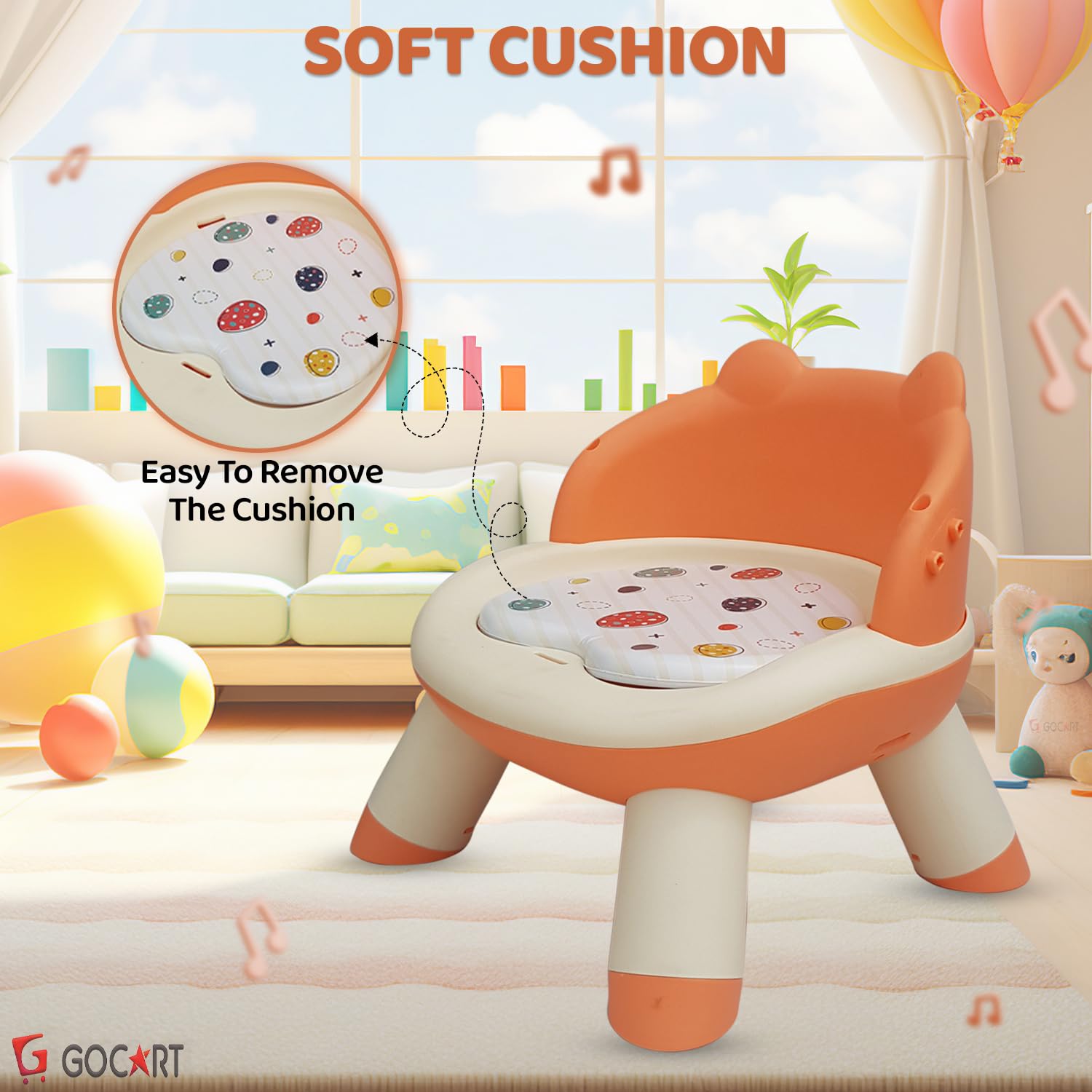 GOCART WITH G LOGO 4 Leg Baby Dining Chair With Detachable Tray And Pu Soft Cushion For 1-2 Year Kids And Toddler (Design-4),White 2