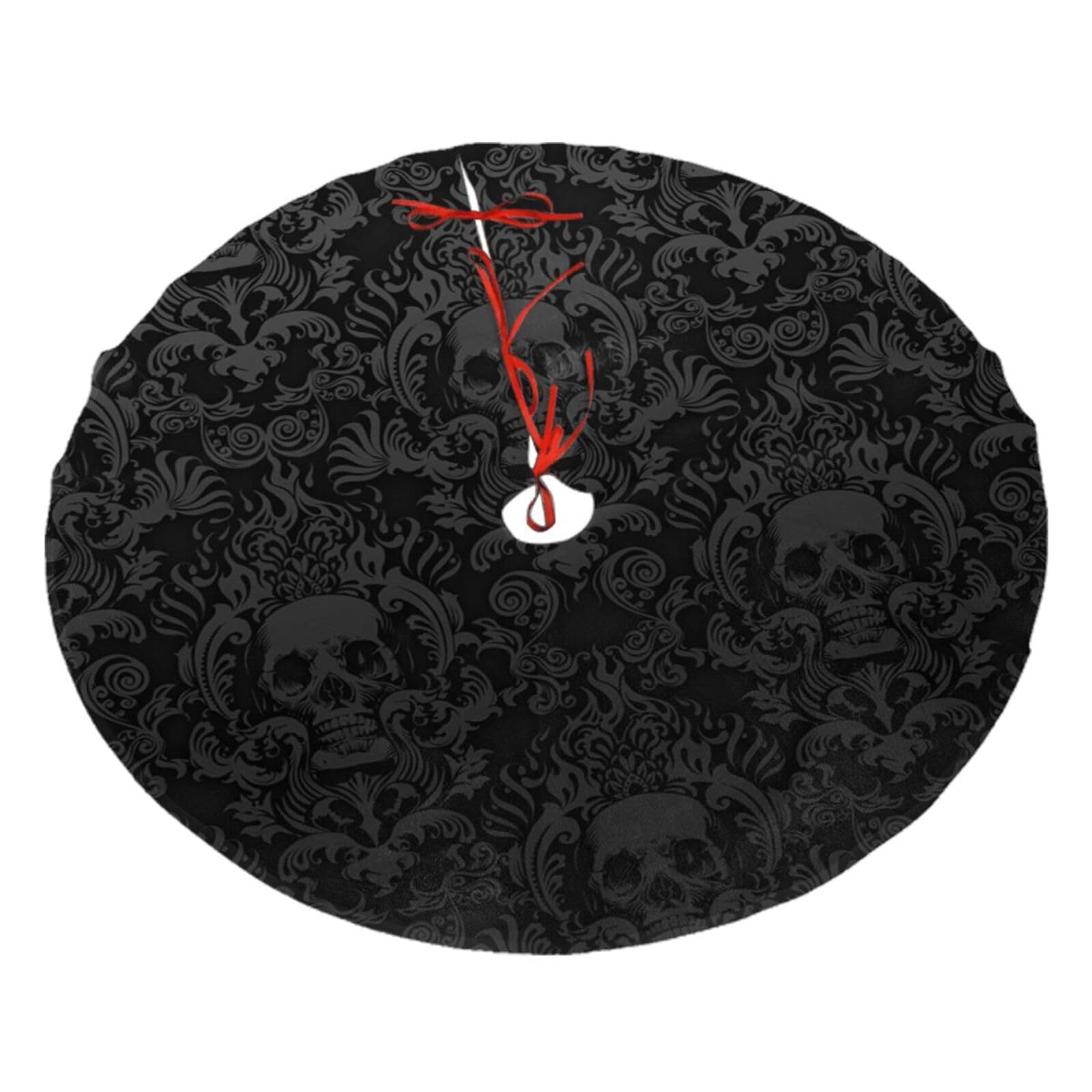Gothic Wallpaper Skull Christmas Tree Skirt, Xmas Tree Mat Base Cover Christmas Ornament For Festive Holiday Party Decoration