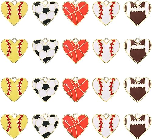 20 dijes deportivos esmaltados para baloncesto y béisbol, para hacer joyas, juego de pelota de diamantes de imitación, dijes de sóftbol para