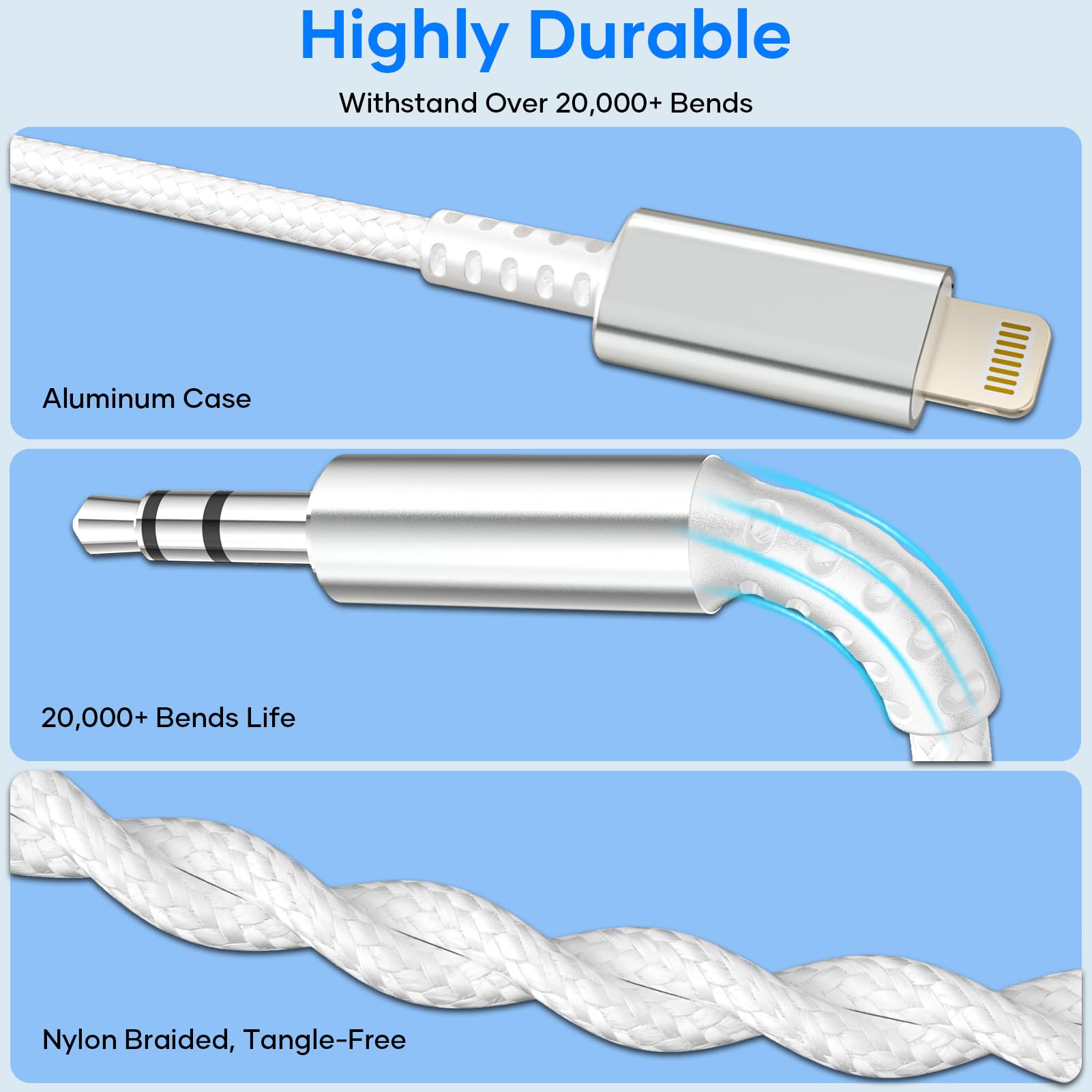 Cable Jack i Phone 1,2M [Certifié MFi] Audio Cable Auxiliaire Voiture i Phone Light-ning Cable Jack 3.5mm Compatible avec iPhone 14/13/12/11/X pour Autoradio/Casque/Enceinte, Argent