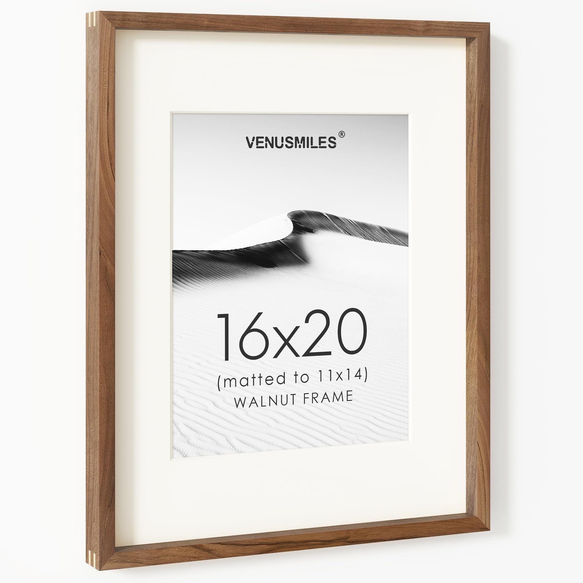 16 x 20 Picture Frame, USA-Sourced Natural Walnut Wood Photo Collage Frame with HD Tempered Glass, Modern Simple 16x20 Wooden Frame Matted to 11x14, Vertical &amp; Horizontal Wall Hanging Display