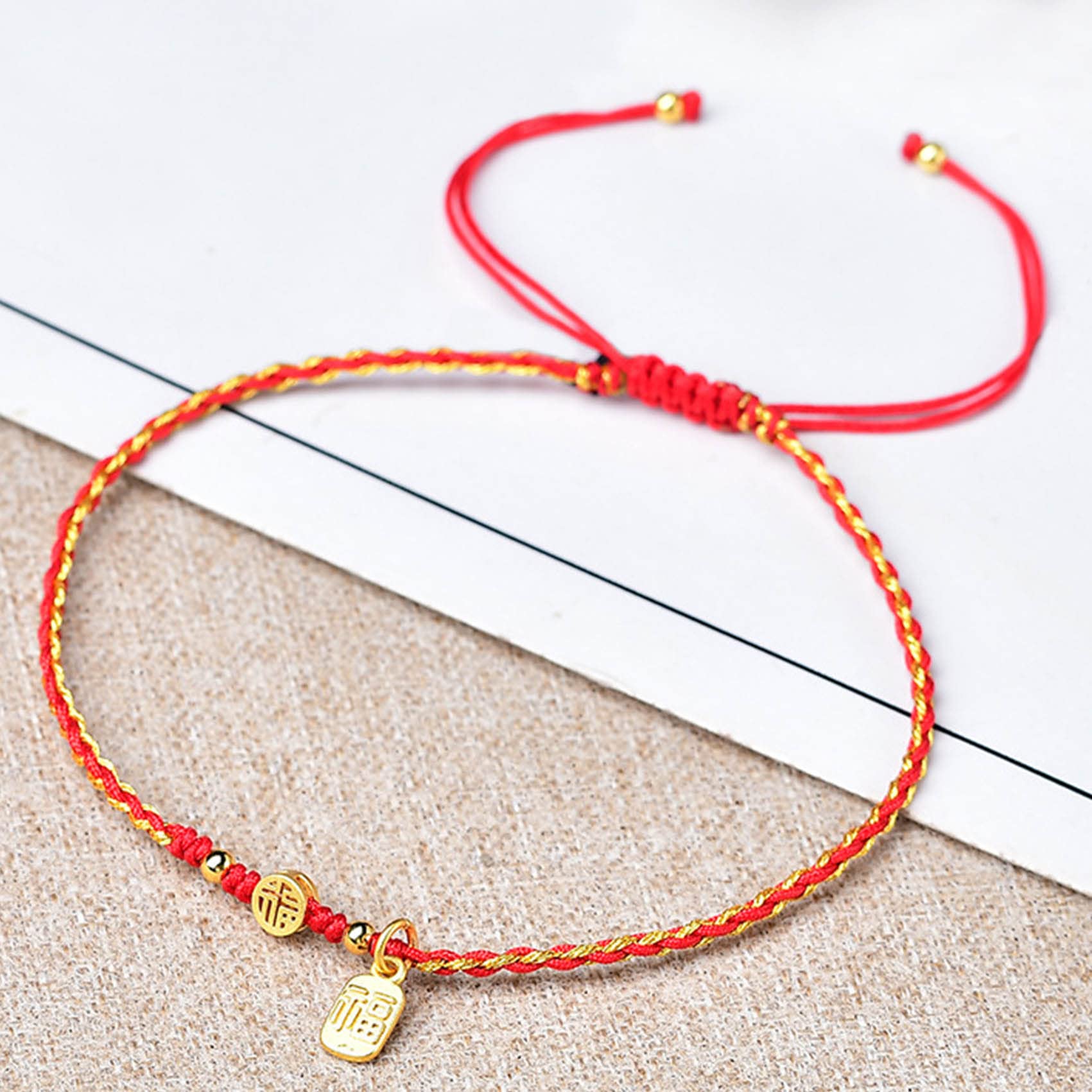 2 Pulseras de pie con Amuleto de la Suerte de Oro Feng Shui de Hilo Rojo para Mujer, Tobillera roja Hecha a Mano, Ajustable, talismán de Buena Fortuna Vintage para atraer Riqueza y Prosperidad