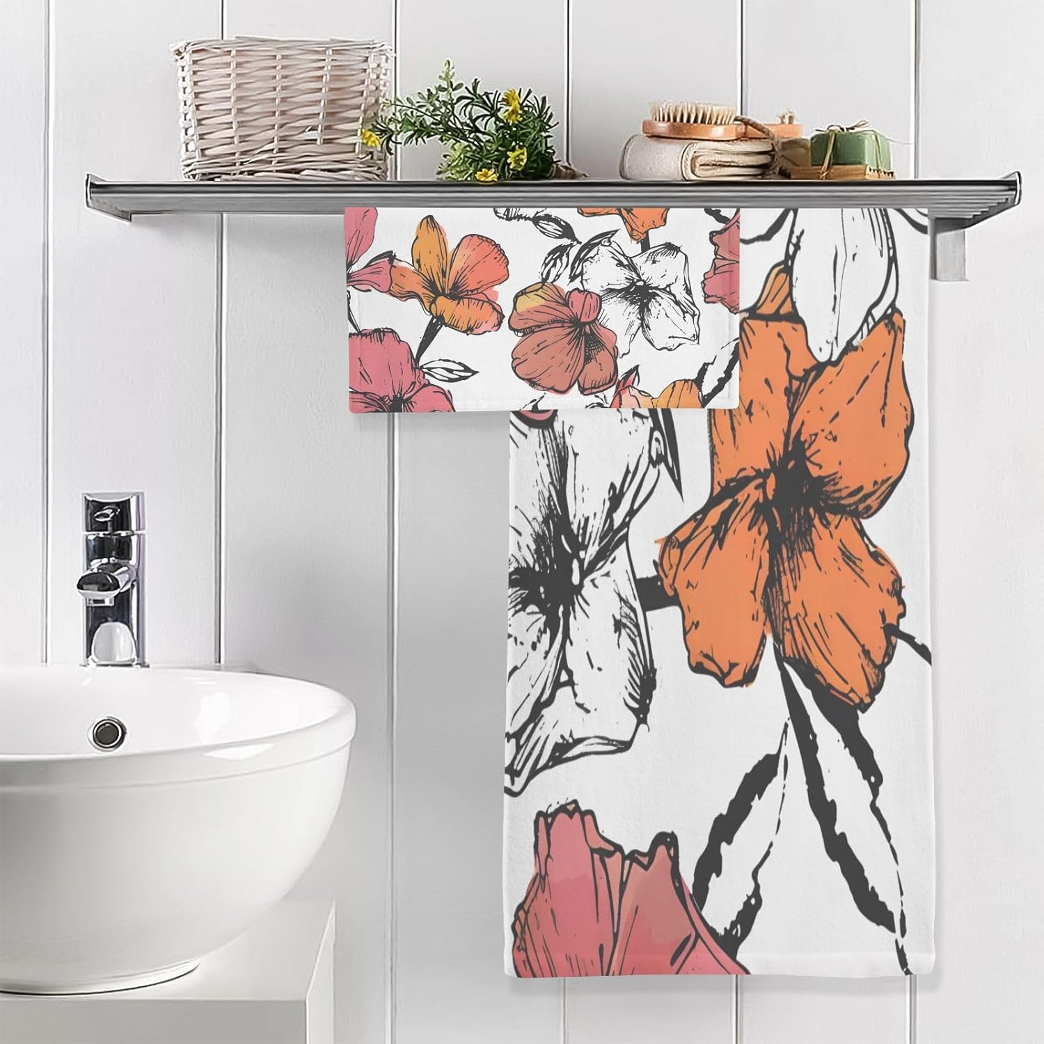 Hand Towels Premium Soft and Highly Absorbent Summer Floral Decor 2 Pcs Towels for Bathroom Set 100% Cotton Decorative Face Towels