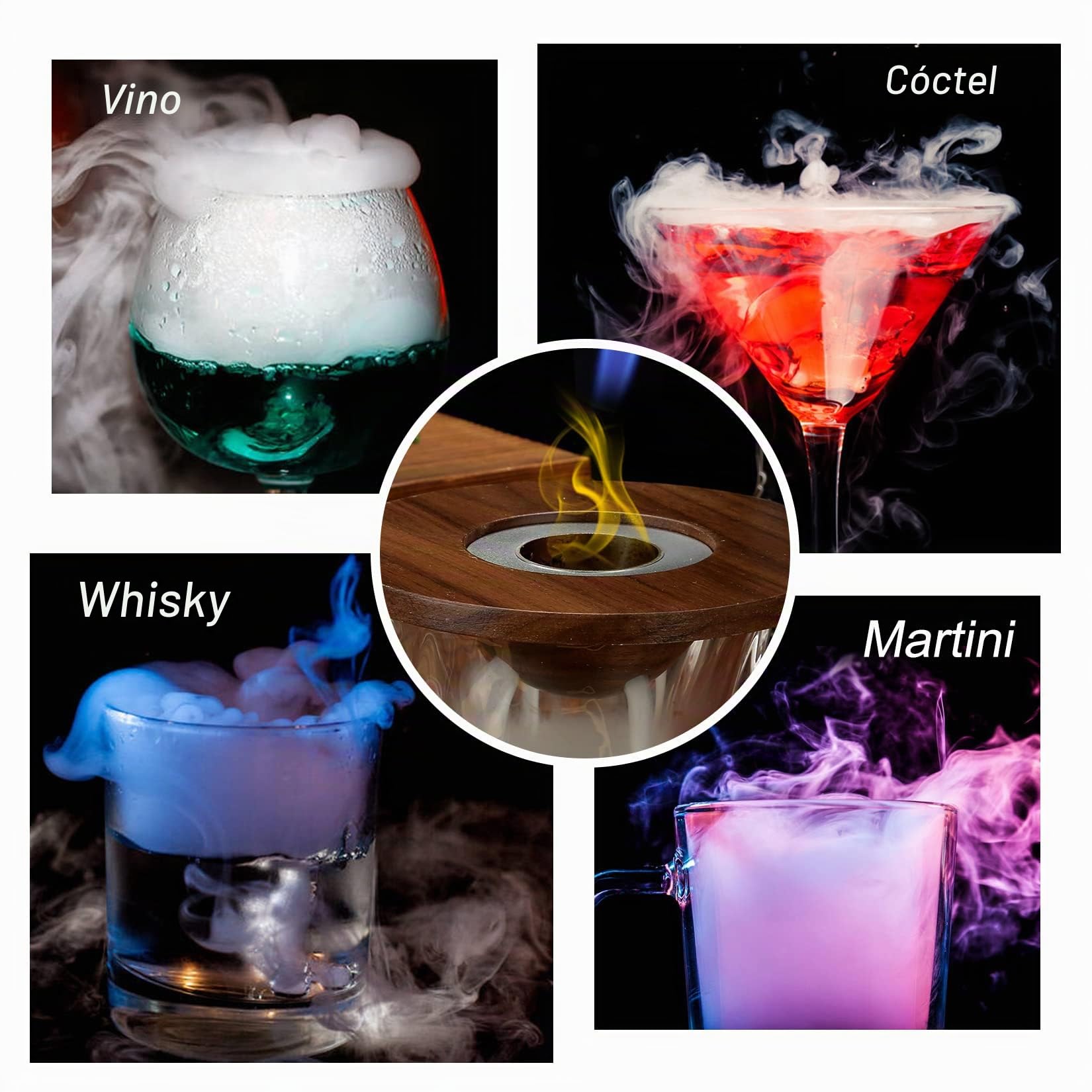 it de cóctel para Fumadores con 4 astillas de Madera, Kit de Bebidas para Fumadores de Whisky a la Antigua, ahumador de Whisky para cócteles, Vino, Bourbon, Regalo para Hombres, Esposo, papá -Nuez