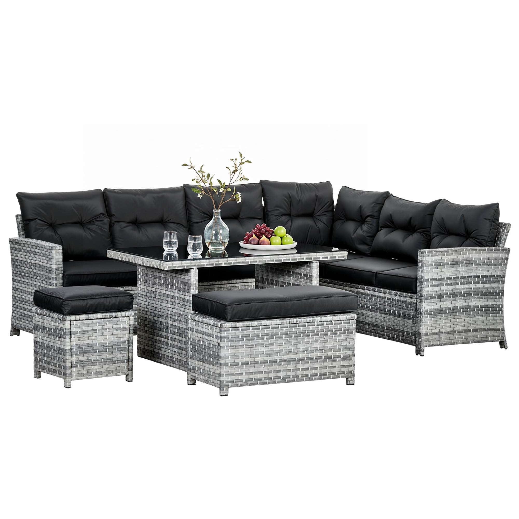 Outsunny 5 Pieces PE Rattan Garden Furniture Set Corner Sofa Mixed Grey