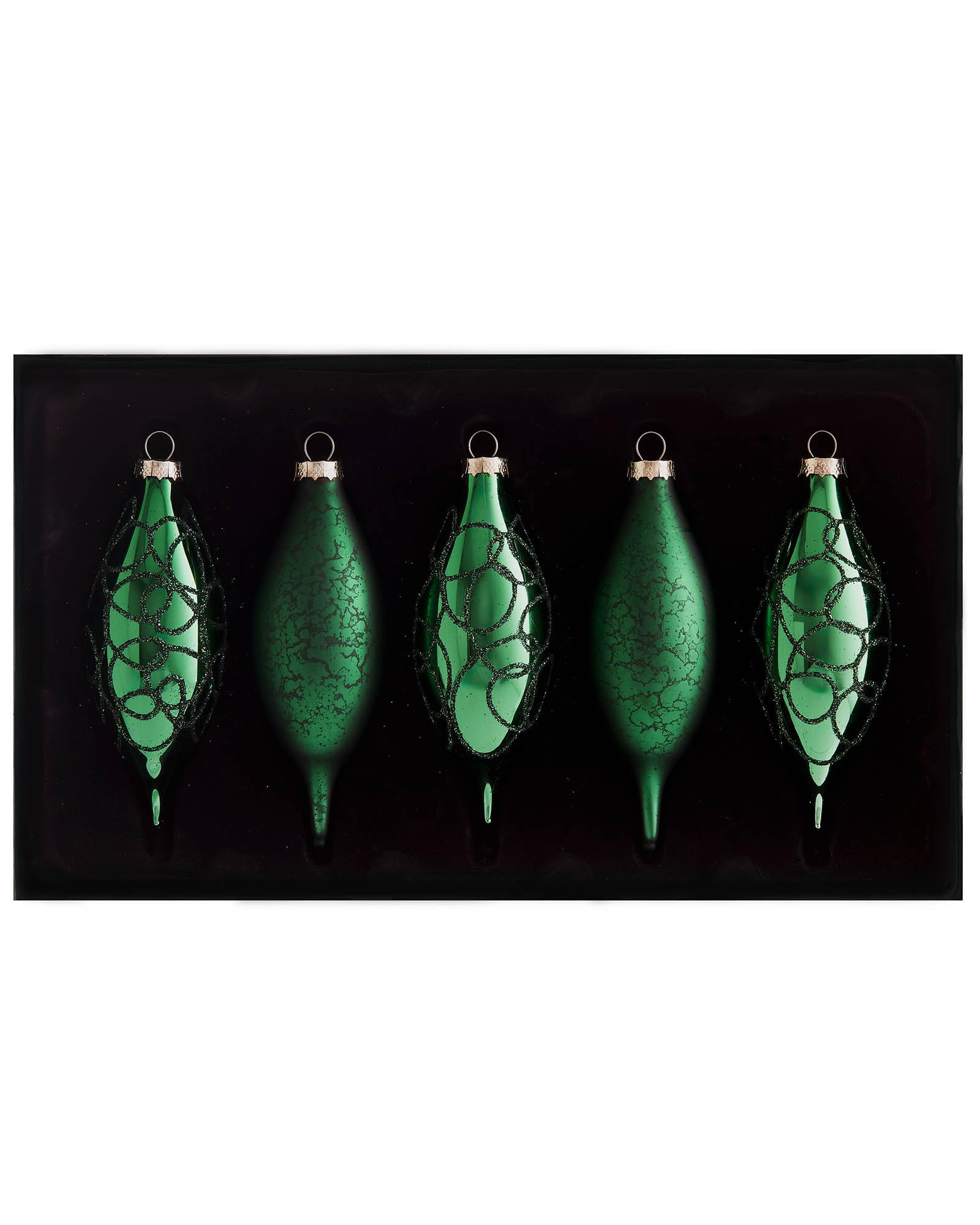 Christmas Green Teardrop Glass Baubles