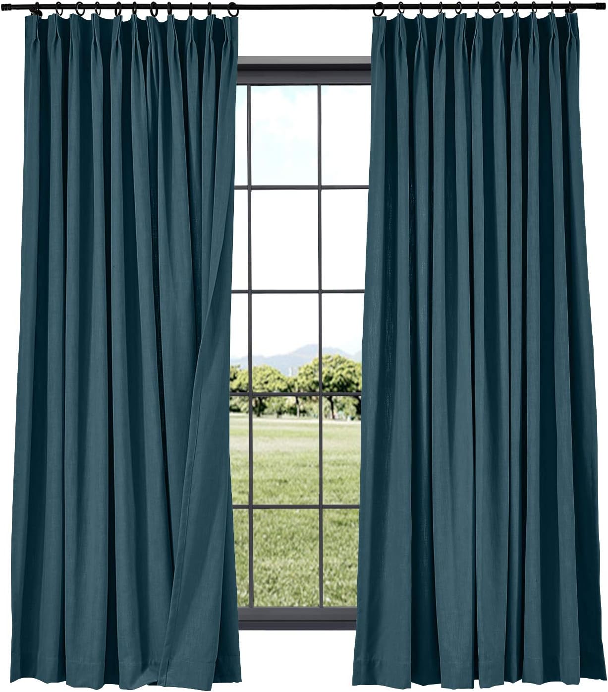 TWOPAGES Linen Curtains Pinch Pleated Drape, 60 Inches Width x 96 Inches Length for Livingroom Room Darkening Bedroom Curtain (1 Panel 7804-40 Navy)