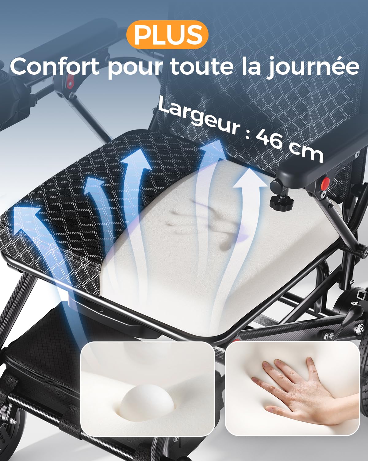 19KG Fauteuil Roulant Electrique Pliable, Leger, pour personnes âgées | Ultra léger alliage d'aluminium, Handicapé Adulte, Batterie Lithium 20Ah, autonomie 25 km, charge 150 kg, moteur 500 W