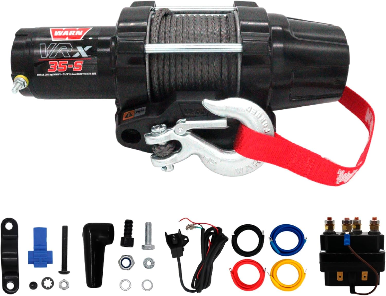 WARN 101030 VRX 35-S Powersports Winch with Handlebar Mounted Switch and Synthetic Rope: 3/16" Diameter x 50' Length, 1.75 Ton (3,500 lb) Capacity
