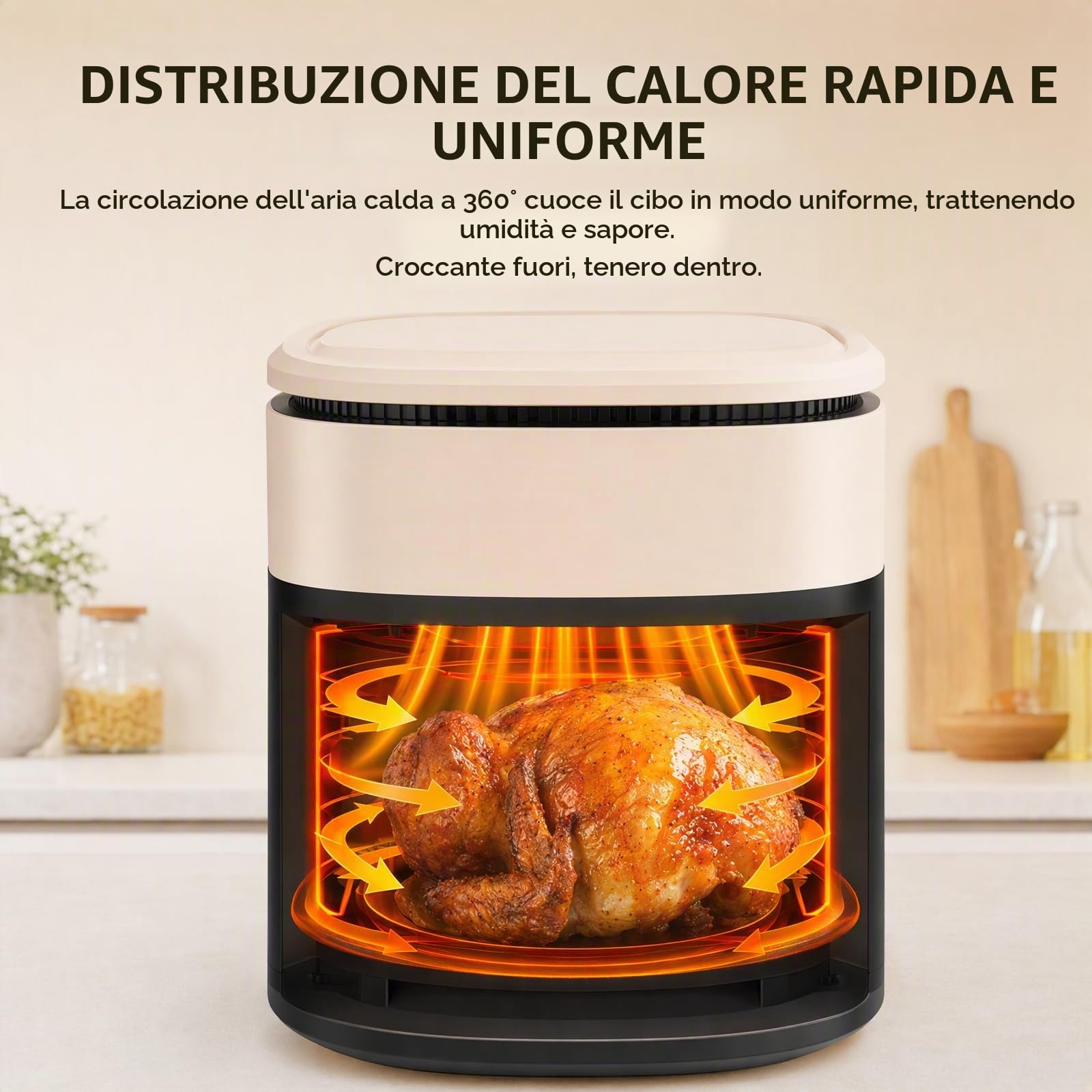 Friggitrice ad aria calda in vetro, 4,5 l, 3 in 1, con funzione grill, display LCD, 1200 W, vetro borosilicato, finestra di visualizzazione, timer da 60 minuti, regolazione della temperatura, design