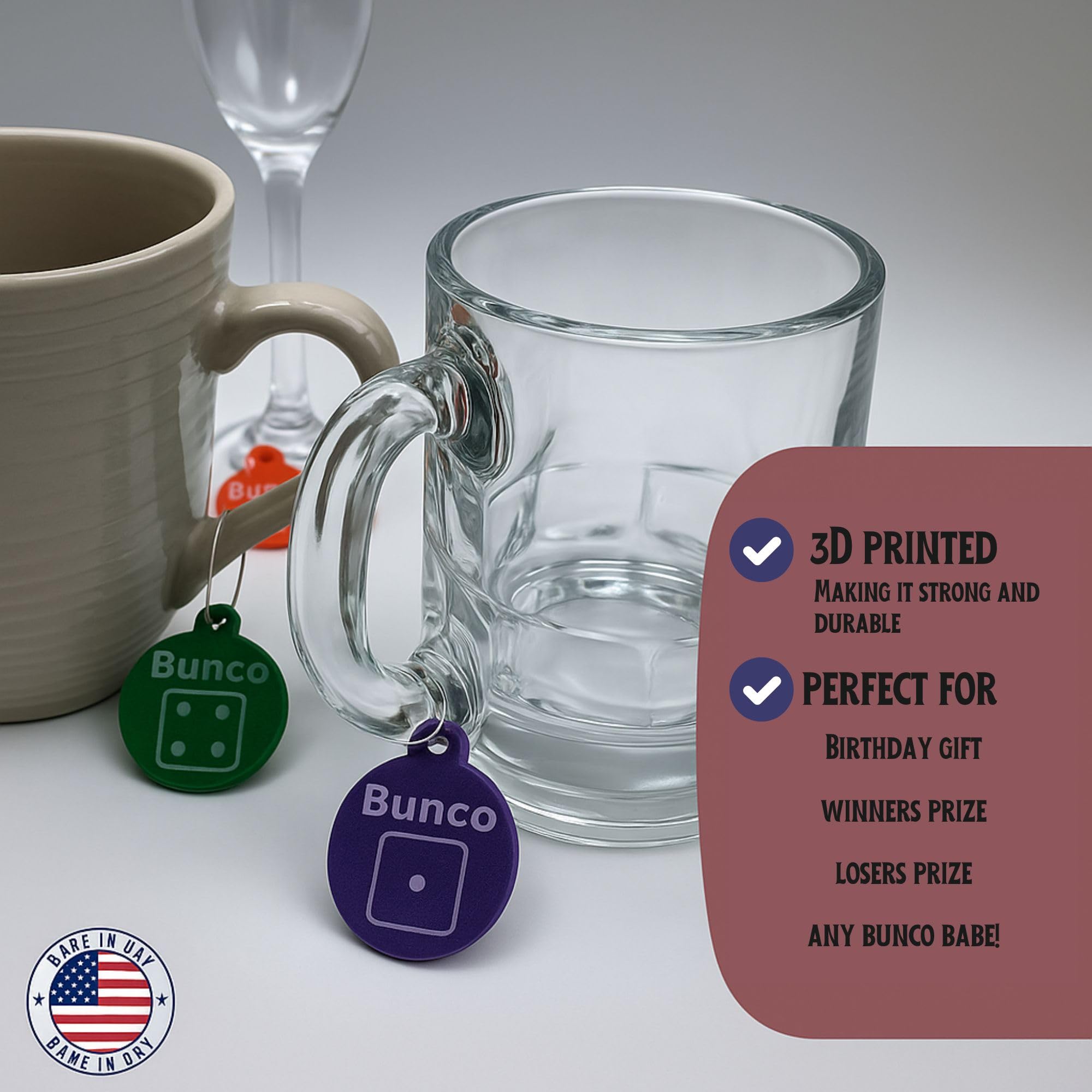Bunco Prizes & Gifts – Bunco Dice Wine Glass Charms Set of 6 | Bunco Night Door Prizes, Hostess Gift, Game Night Accessories