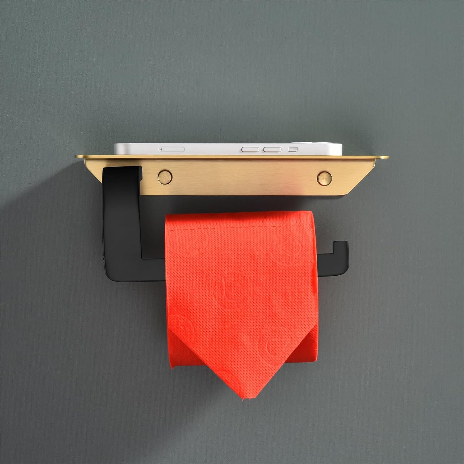 Toilet Paper Holder Wall Mount Toliet Paper Holder with Shelf, Stainless Steel Toilet Roll Holder, Brushed Gold and Black Bathroom Toilet Paper Holder, Screw Installation