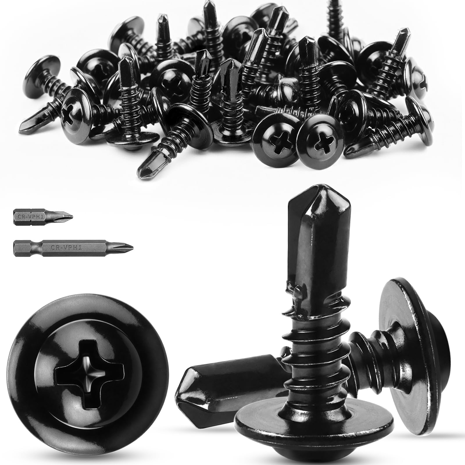 TXXATX Self Tapping Screws Metal M4.8x19 mm Self Drilling Screws 60 Pcs Wafer Head Screws 410 Stainless Steel Black Self Tapping Screws Roofing Screws for Metalwork Wood Plastics Furniture — image 1