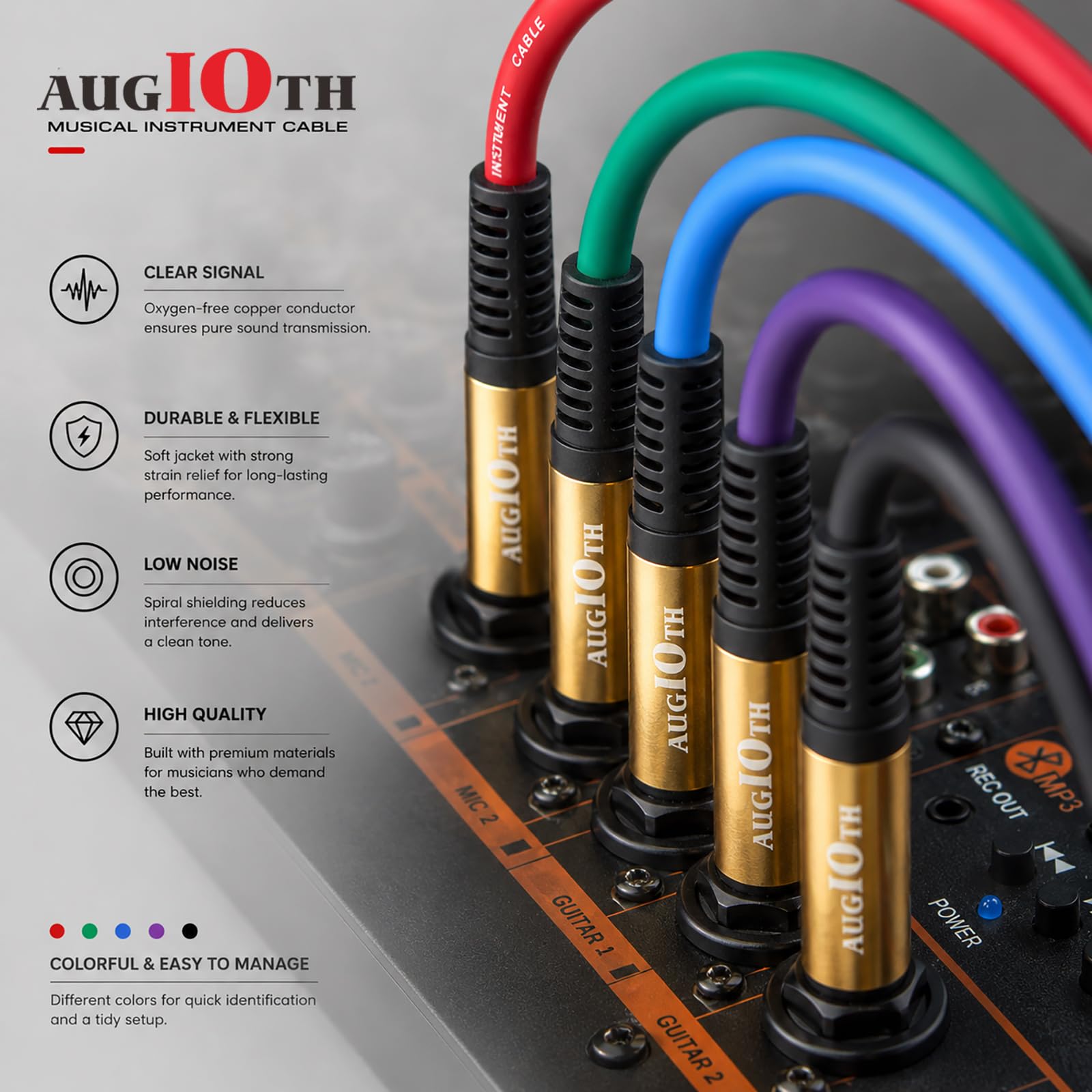 Kabel gitarowy 6 metrów 4 kolorowe opakowanie, sceniczny instrument elektryczny kabel basowy AMP kabel 1/4 prosty do prostego
