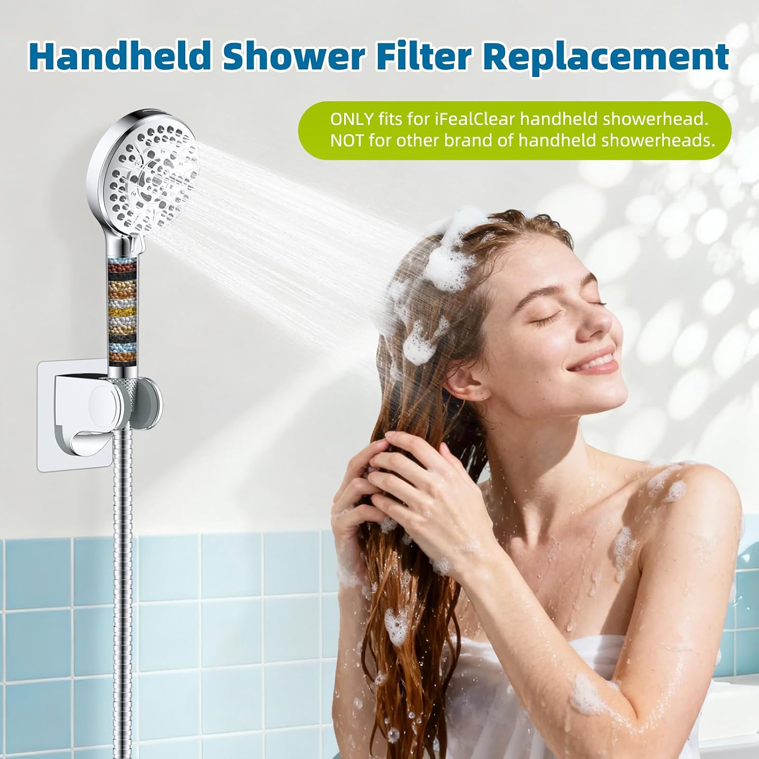 2 Pack Replacement Shower Filters for iFealClear 10-Spray Handheld Shower Head, 20-Stage Water Softener Showerhead Filter for Hard Water, Remove Chlorine,Reduce Dry Itchy Skin and Eczema