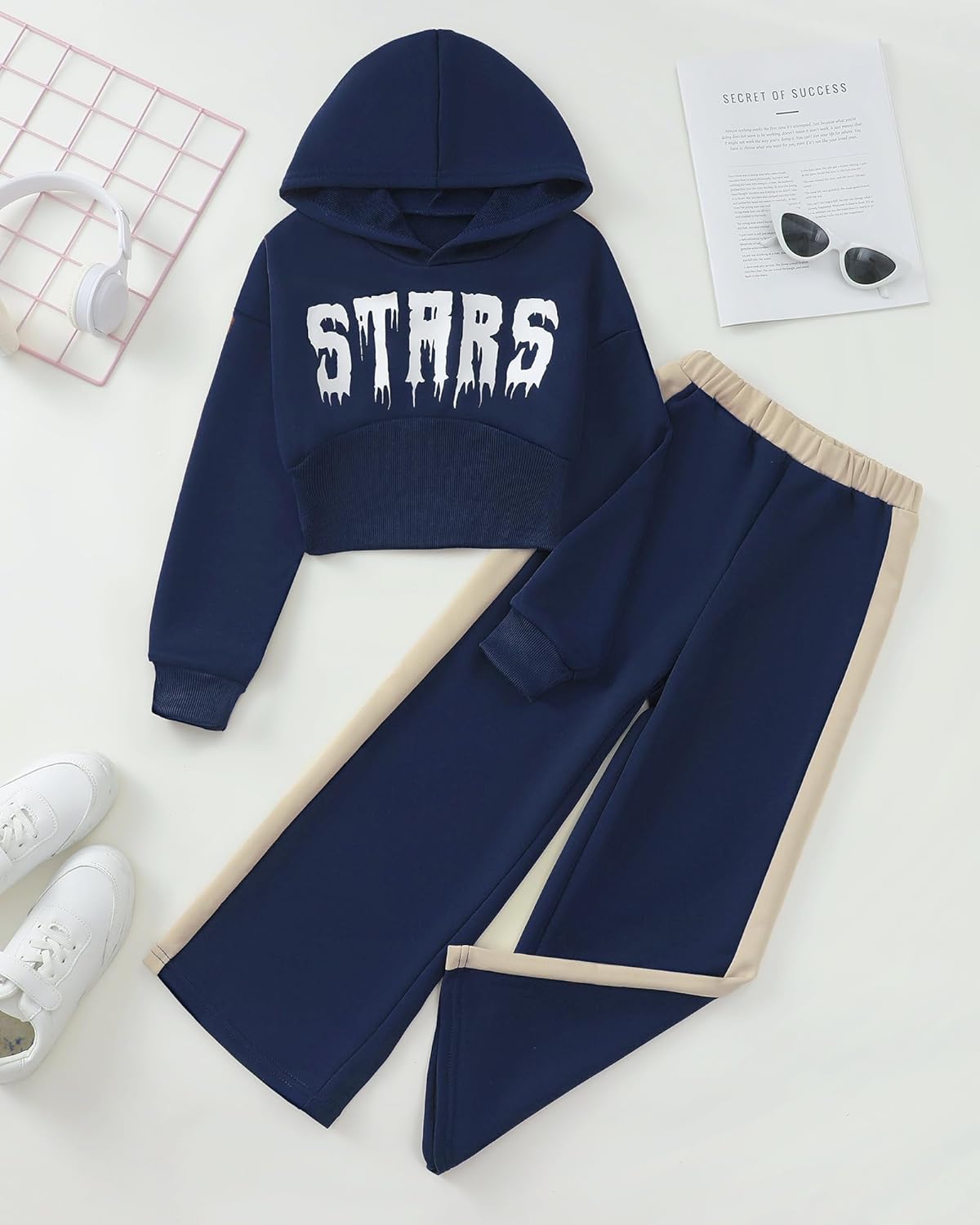 Girls' Clothing Set Crop Top Letter Hoodie Sweatpants Fall Winter Outfits Tween Girl Trendy Clothes Activewear 8-12 - Image 5
