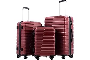 Wine Red 3 Piece Expandable Suitcase Set with TSA Lock
