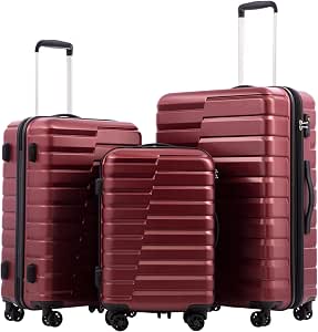 Coolife Lightweight Luggage with TSA Lock, 3 Piece Set, Wine Red