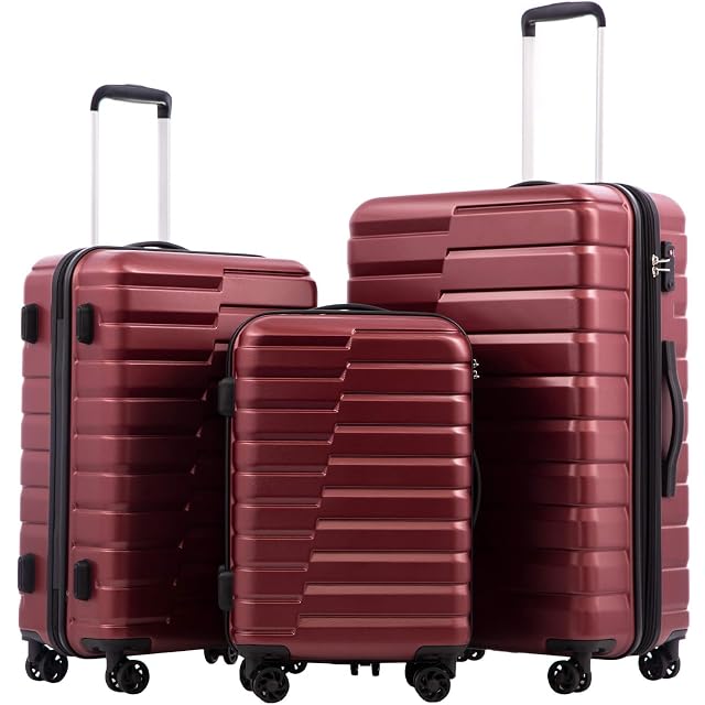 Coolife Coolife Lightweight Luggage with TSA Lock,3 Piece Set Wine Red