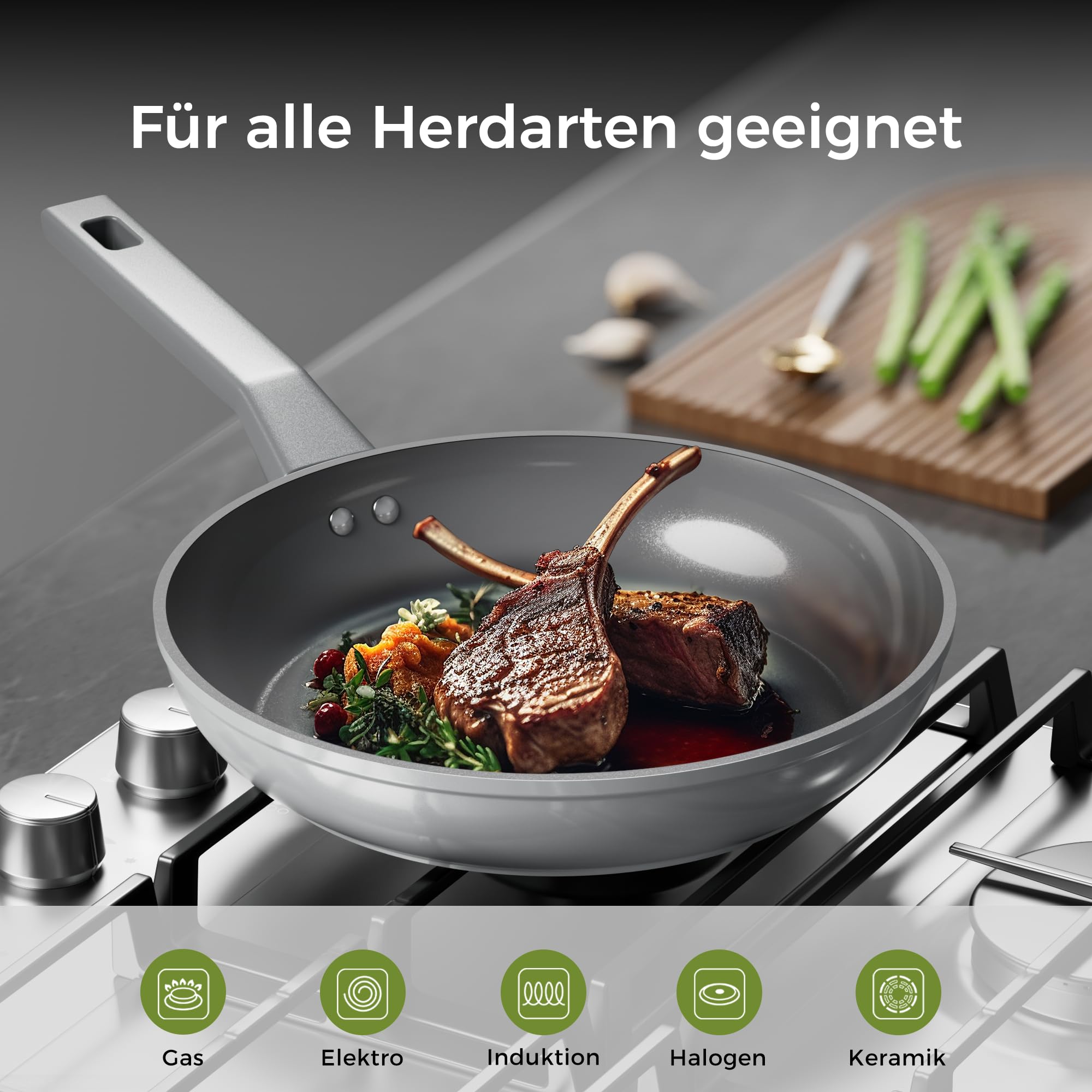 Sanho Bratpfanne 26cm, Keramikpfanne Antihaft Induktion, Omelette Pfanne | DiamondTitan Ceramic Pan , Poignée Anti-Brûlure, PFAS/PFOA/PTFE-frei, Spülmaschinenfest, für alle Herdarten,Grau