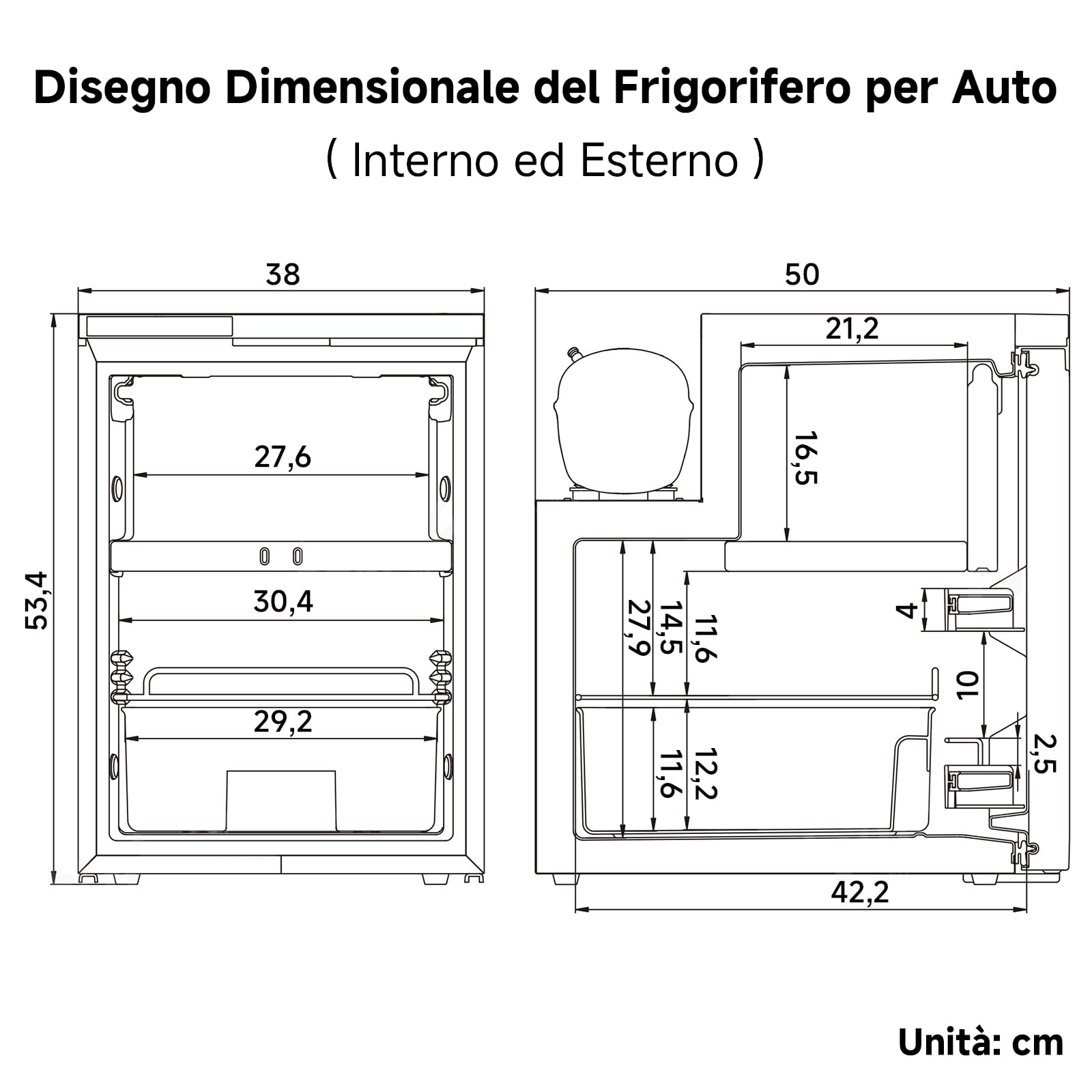 AAOBOSI 45L Frigo Portatile Elettrico, Frigo da Campeggio con APP, 12V/24V | Due Zone, Luci LED, Fino a -20°C, Frigorifero Portatile, per Auto, Camion, SUV, Camper, Barche, Campeggio e Viaggi