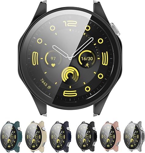 MOTONG Funda protectora de policarbonato de cobertura completa para reloj, protector de pantalla de vidrio templado compatible con Huawei Watch GT4