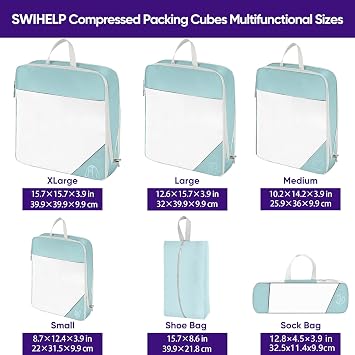 Compression Packing Cubes for Suitcases 6 Set Travel Luggage Organizer Packing For Storage Clothes Shoes