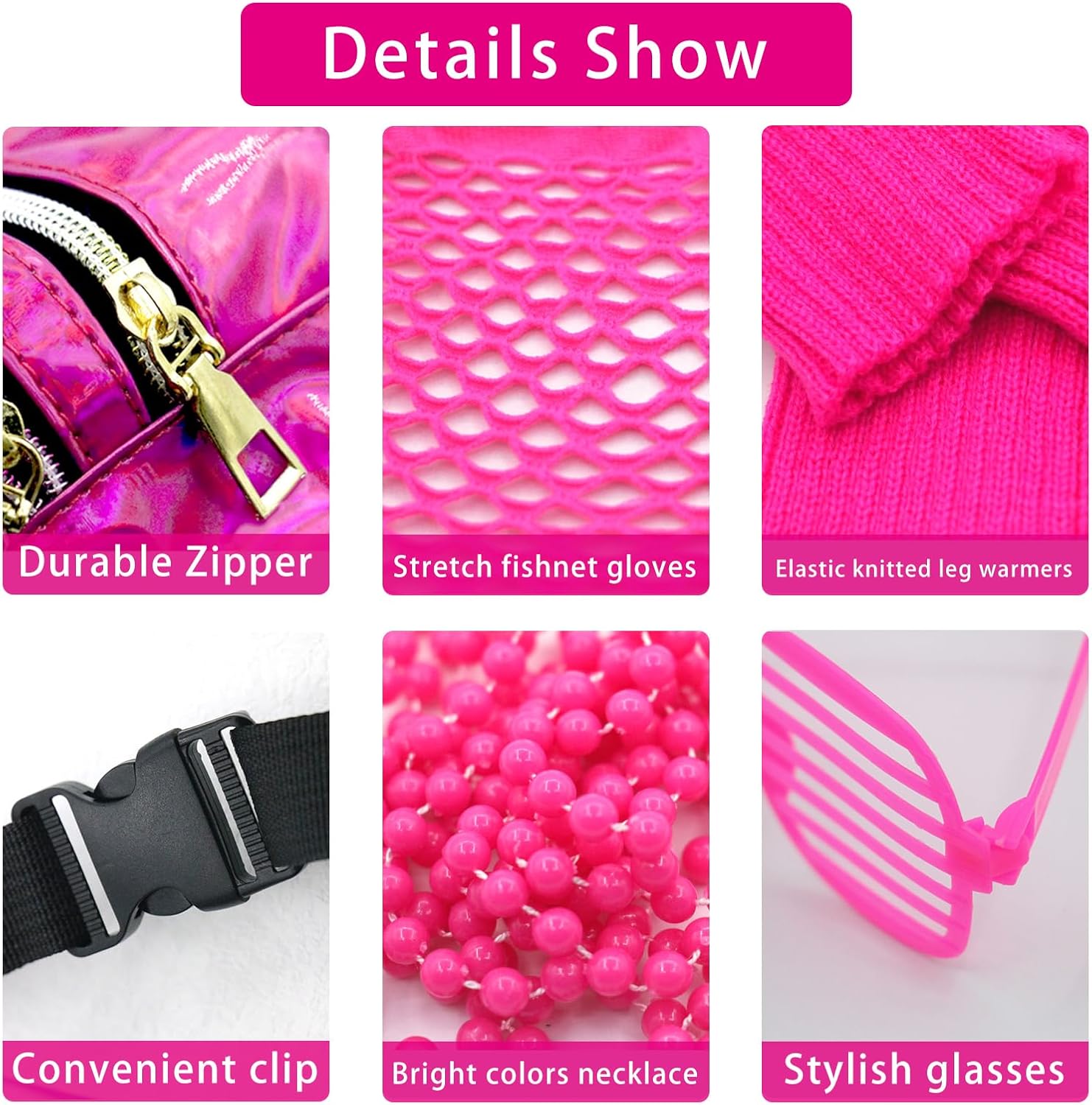 Upgraded 80s Outfit Costume for Women,80s Party Costume Accessory Sets with T-Shirt Tutu Skirt Waist Pack etc - Image 3