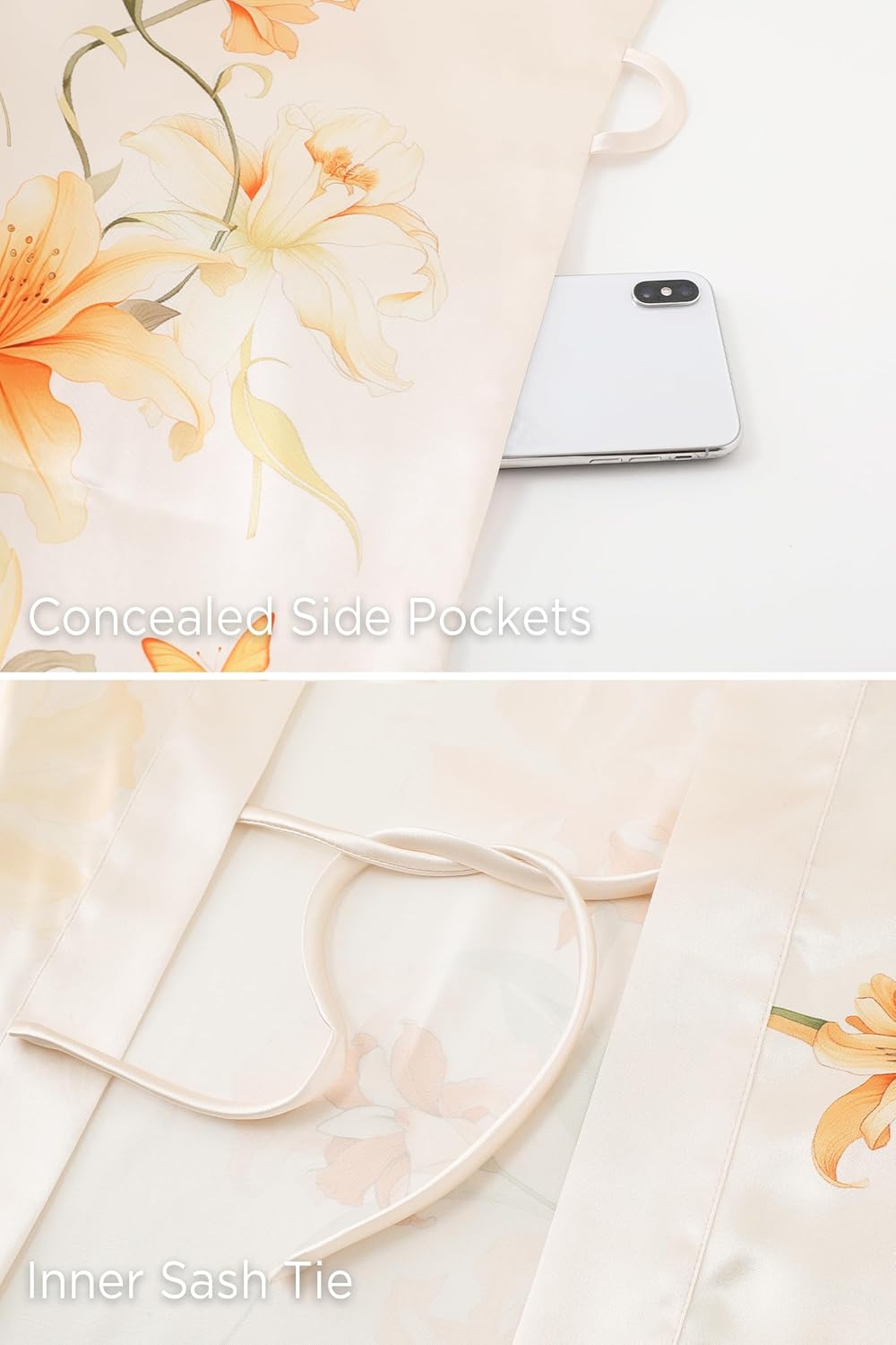 PRODESIGN Kimono Robes for Women - Long Satin Sleepwear Silky Nightgown Bathrobe Floral Dressing Gown Blouse Wedding Robe - Image 6