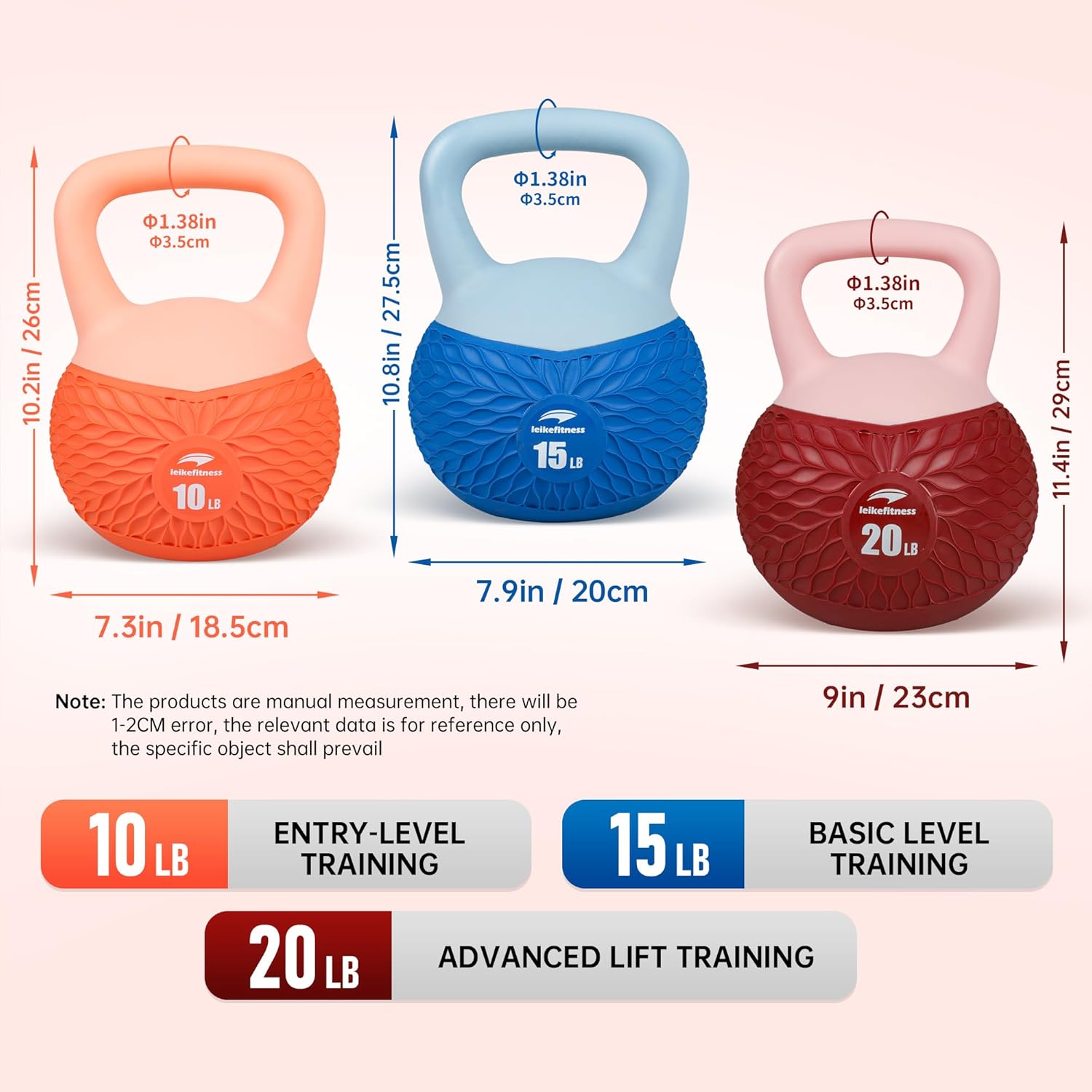 Leikefitness Soft Kettlebells,Anti-Slip Grip Weight for Women and Men,Cushioned Impact-Safe Strength Training Kettlebell,Home workout