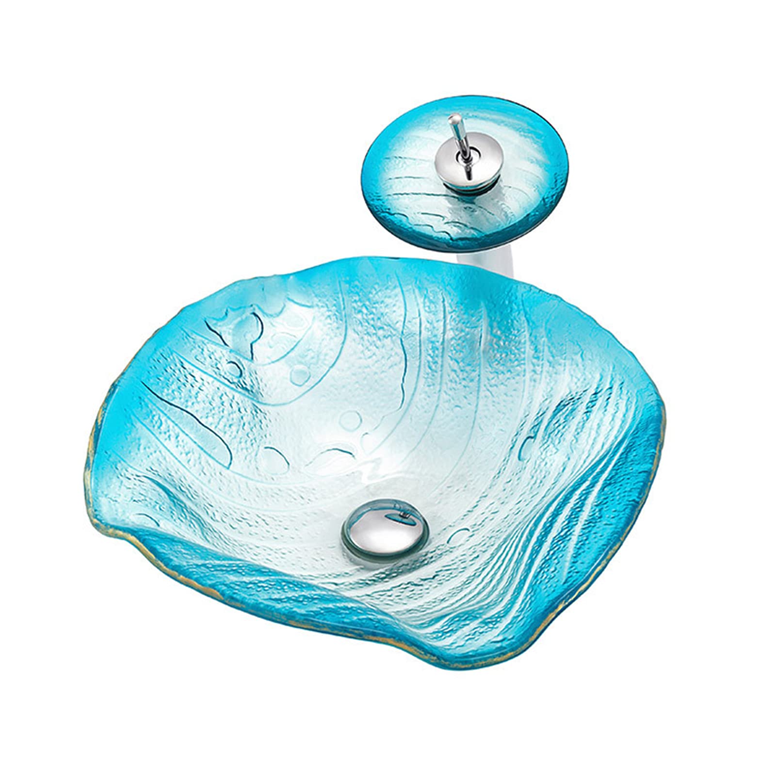 ASerZenith Bathroom Vessel Sink, Hand Painted Tempered Glass Vessel Sink Artistic Vessel Countertop Vanity Vessel Sink With Pop Up Drain,Waterfall Faucet