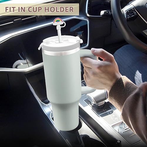 Miniatura 5 de Vaso de menta de 40 onzas con asa y cubiertas de pajita, vaso aislado con tapa y juego de 4 adornos para pajilla, taza de viaje