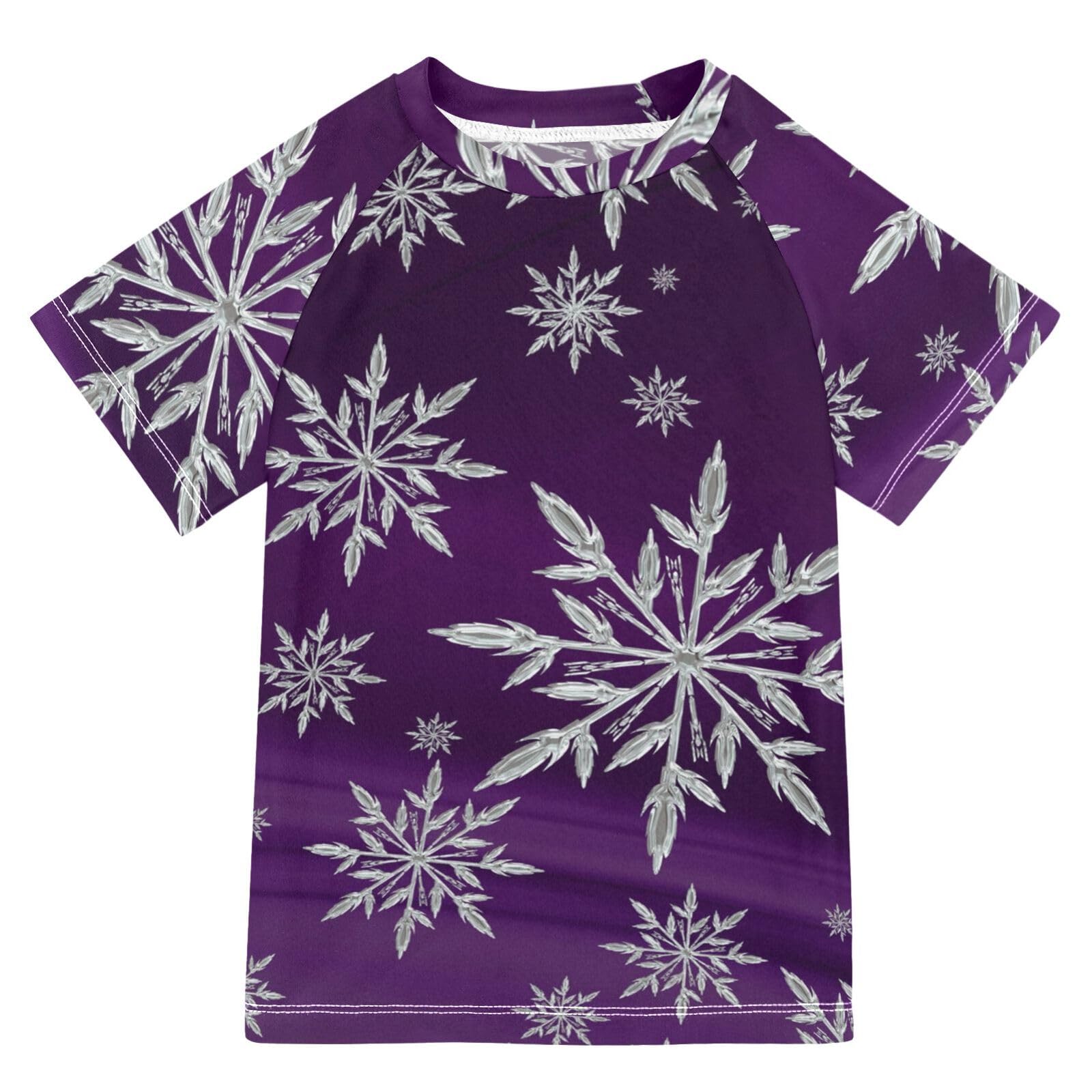 Aflyko Christmas Boys' Swim Shirt Snowflake Purples Xmas Rash Guard Beachwear Sun Protection Fishing Hiking Camping Surfing Swimming Toddler Infant Summer Daily T-Shirt, 4T