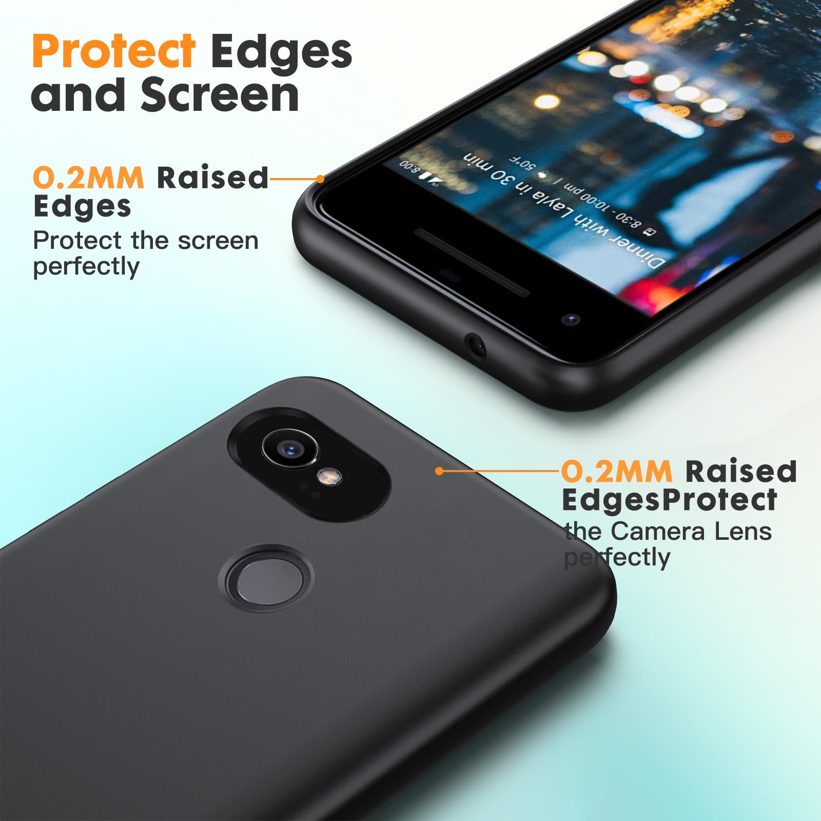 Dioxide Compatible for Google Pixel 2 XL Phone Case with Screen Protector, Soft TPU Silicone Case Shockproof Non-Slip Camera Protective Case Slim Cover for Google Pixel 2 XL Phone Case, Black