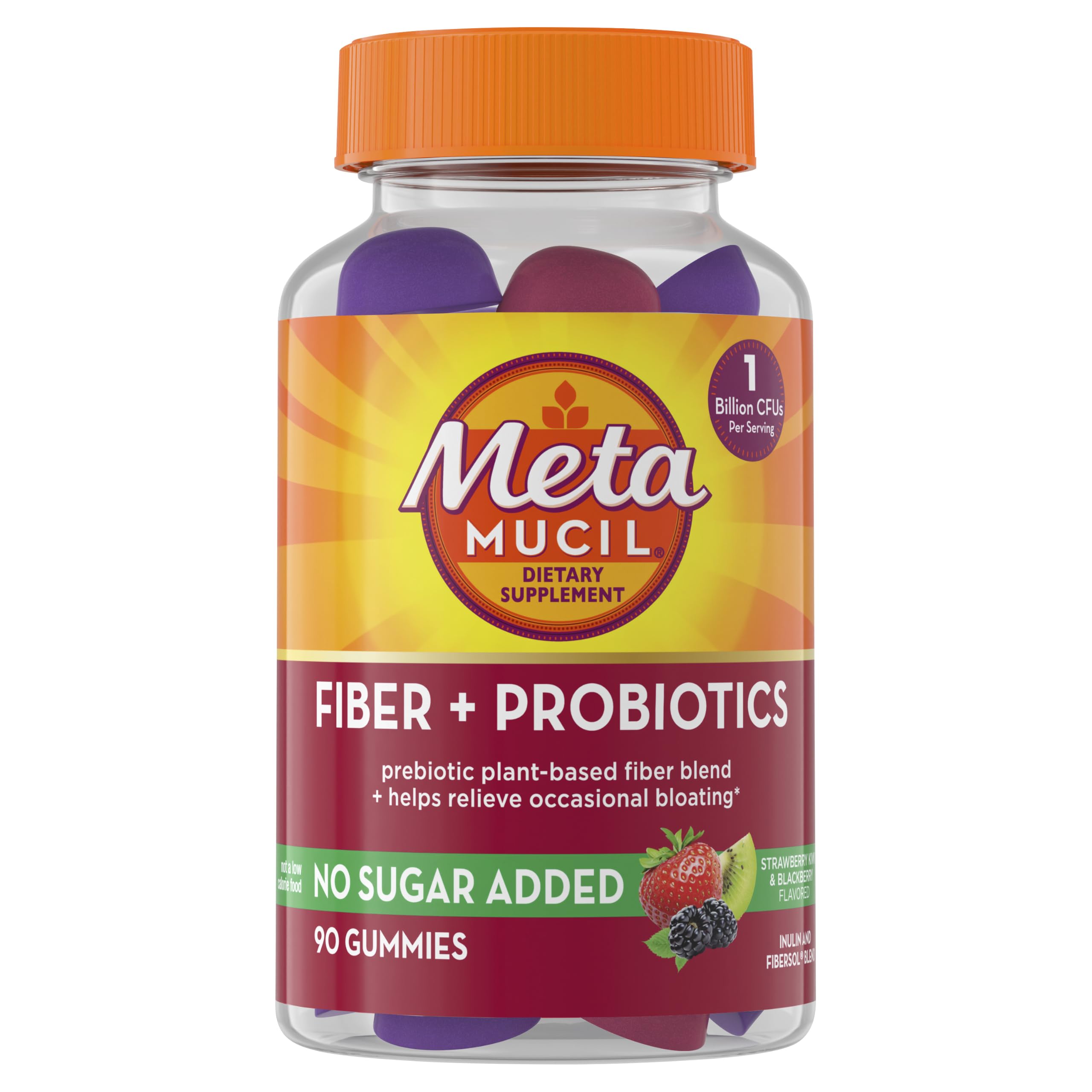 Metamucil Fiber Gummies for Adults with Probiotics for Bloating Relief, No Sugar Added Strawberry Kiwi BlackBerry Flavors, 5g Prebiotic Plant Based Fiber Supplement Blend, 90 Count — Amazon image 12