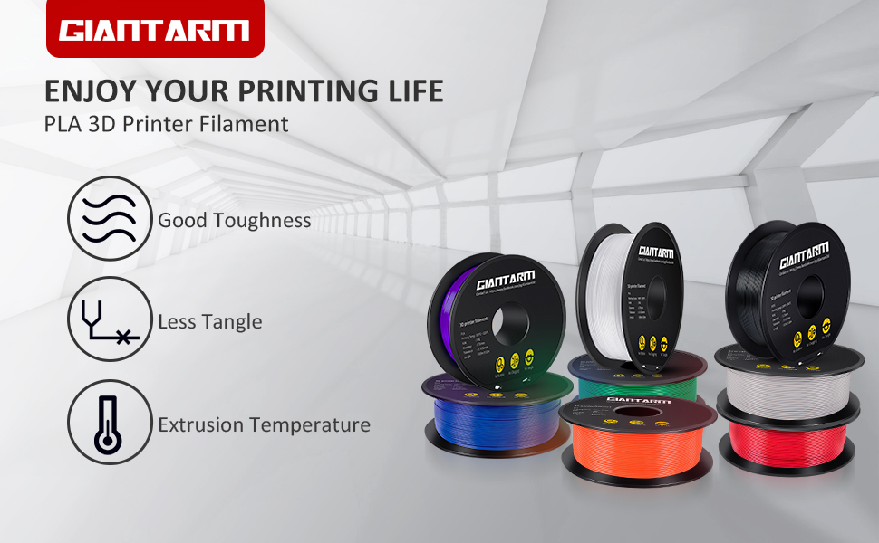 Image of GIANTARM 3D Printer Filament, White Pla Filament, 1Kg(2.2lbs) Spool, 1.75mm Dimension Accuracy + /- 0.03mm, 3D Printing Filament